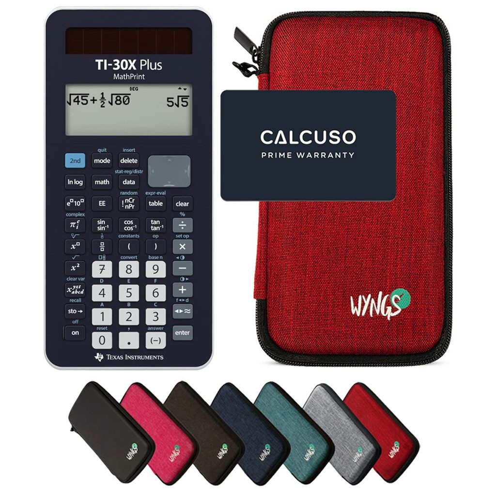 Taschenrechner TI-30X Plus MathPrint inkl. WYNGS Schutztasche Rot