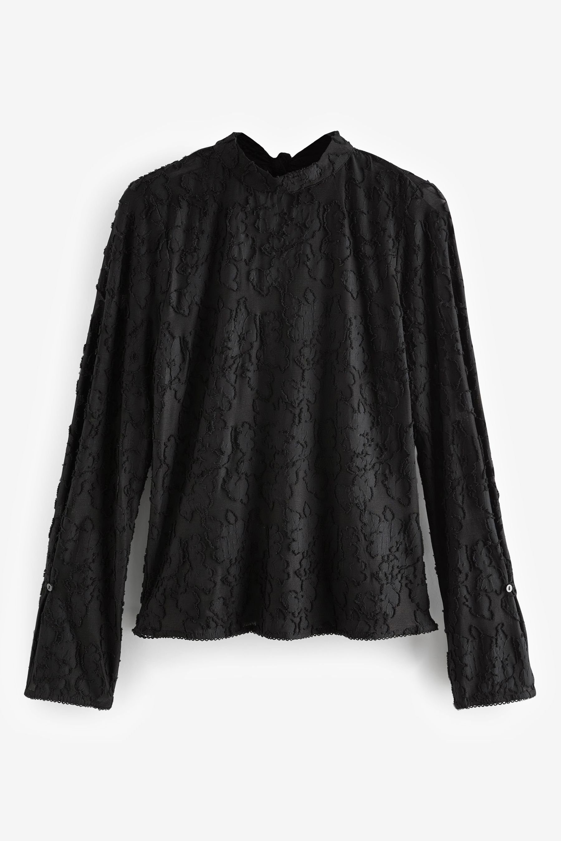 Next Langarmbluse Langärmelige Bluse aus strukturiertem Jacquard (1-tlg) Black