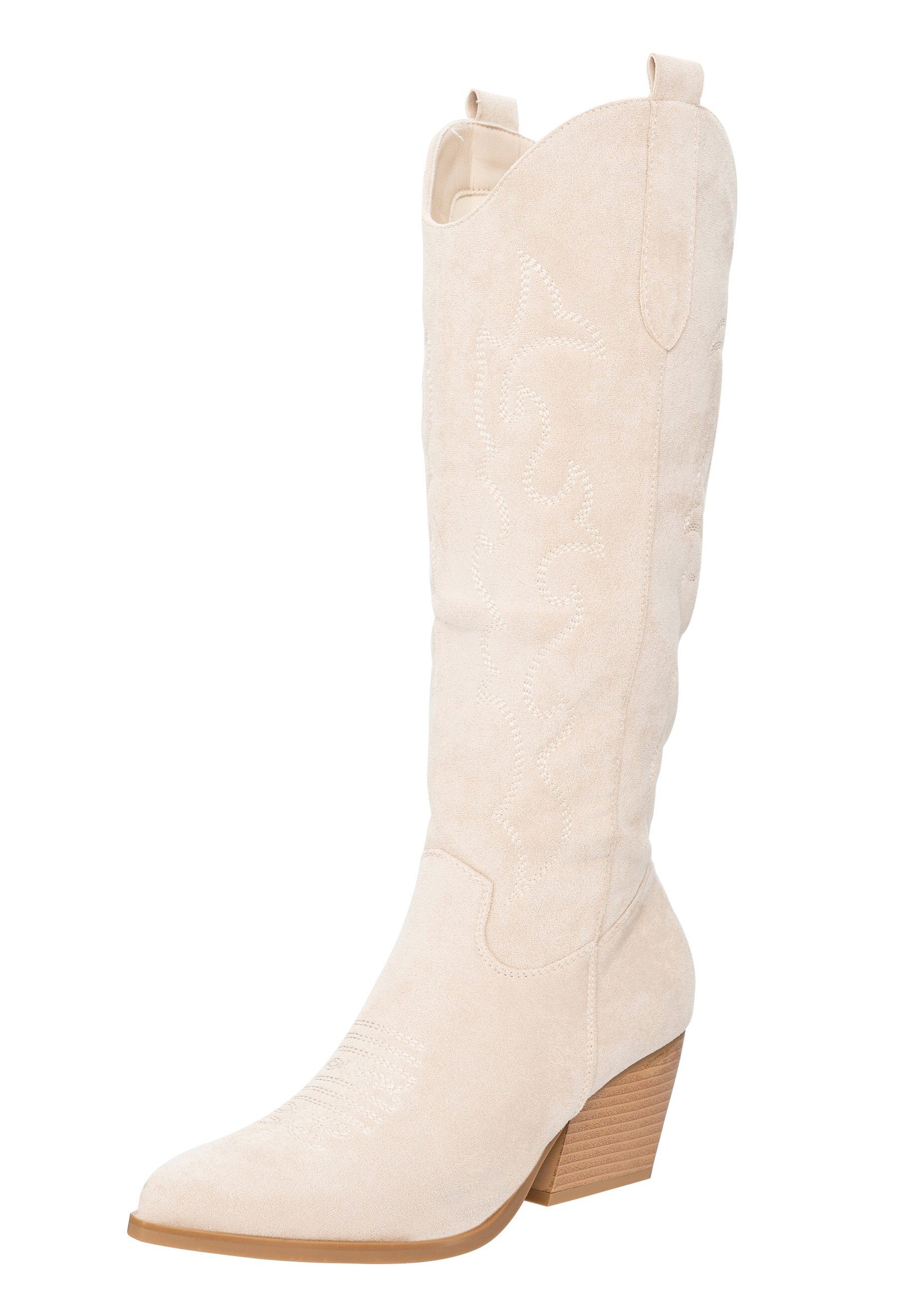Salinyang Damen Cowboy Boots in Wildlederoptik mit Western Stickerei Cowboystiefel