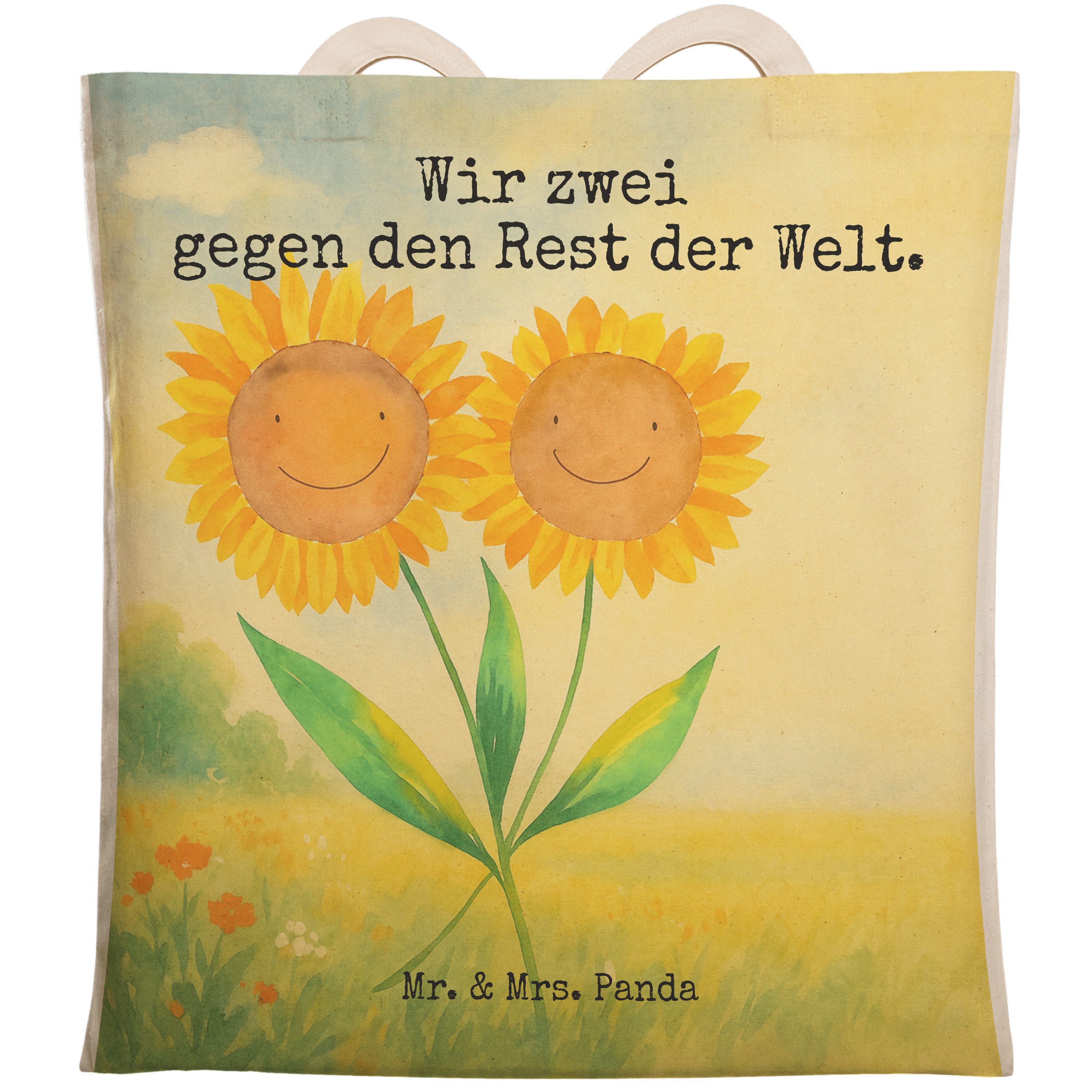 Mr. & Mrs. Panda Tragetasche Blume Sonnenblume Design, Tote Bag, Weiß, Tasche, Garten, Best Friend (Packung), Tragetasche Bedruckt Sonnenblume Freundin