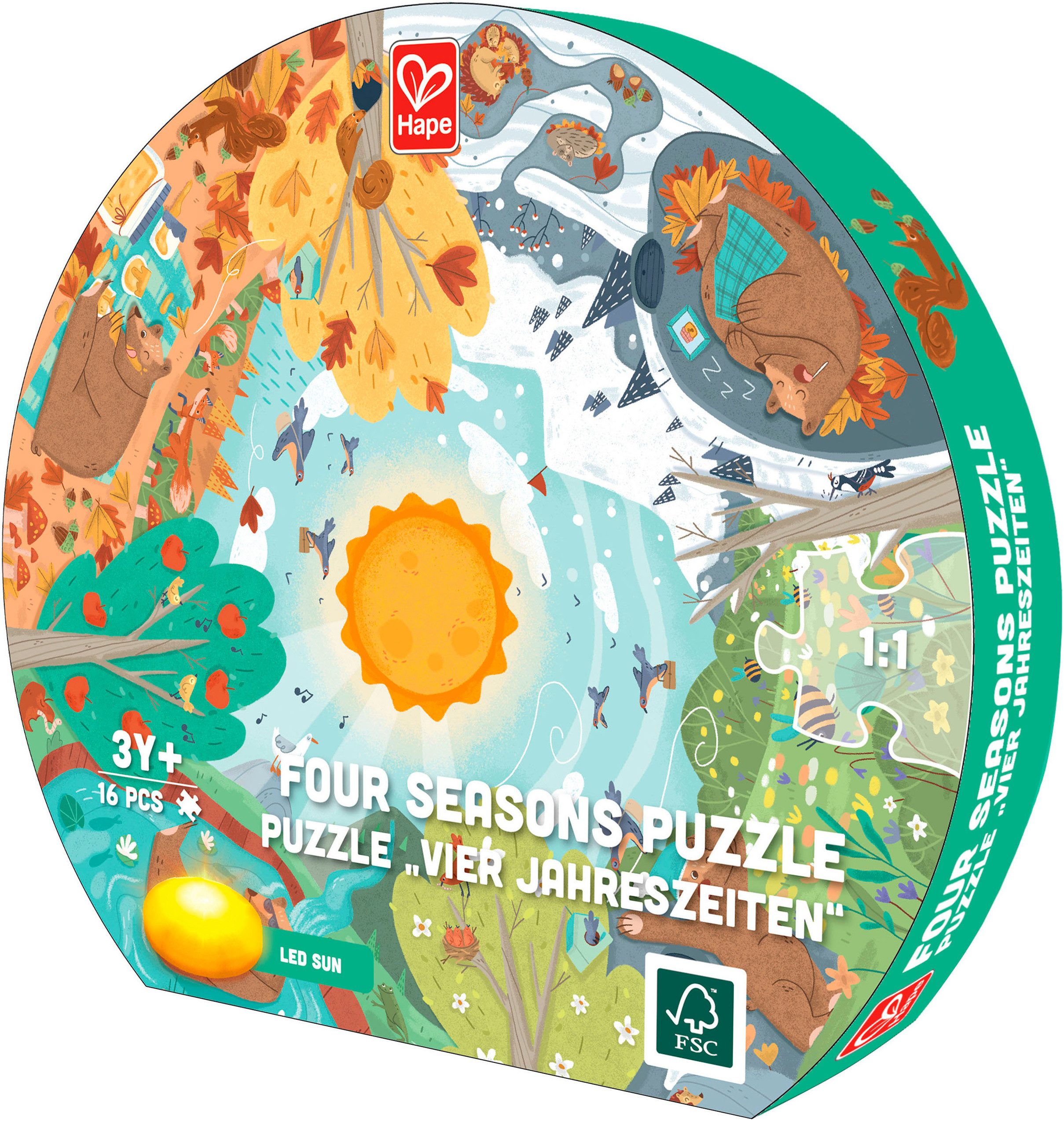 Hape Puzzle Vier Jahreszeiten, 16 Puzzleteile, mit Lichteffekt