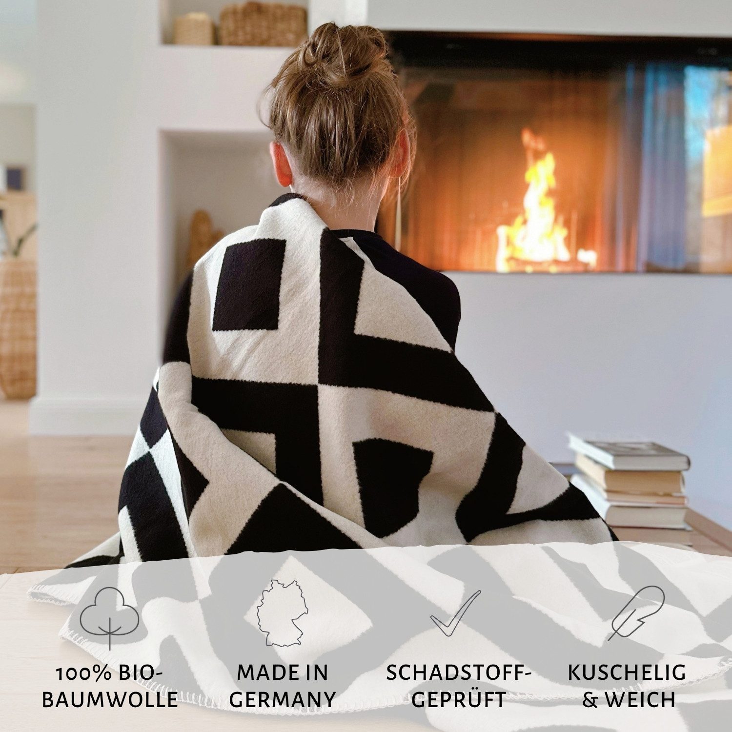 Wohndecke weiche Bio-Baumwolldecke FRIDA Made in Germany, blaue Kuscheldecke, RIEMA Germany, nachhaltig aus 100% biologischer Baumwolle, weiche Sofadecke OEKO-T – Bild 5 von 5