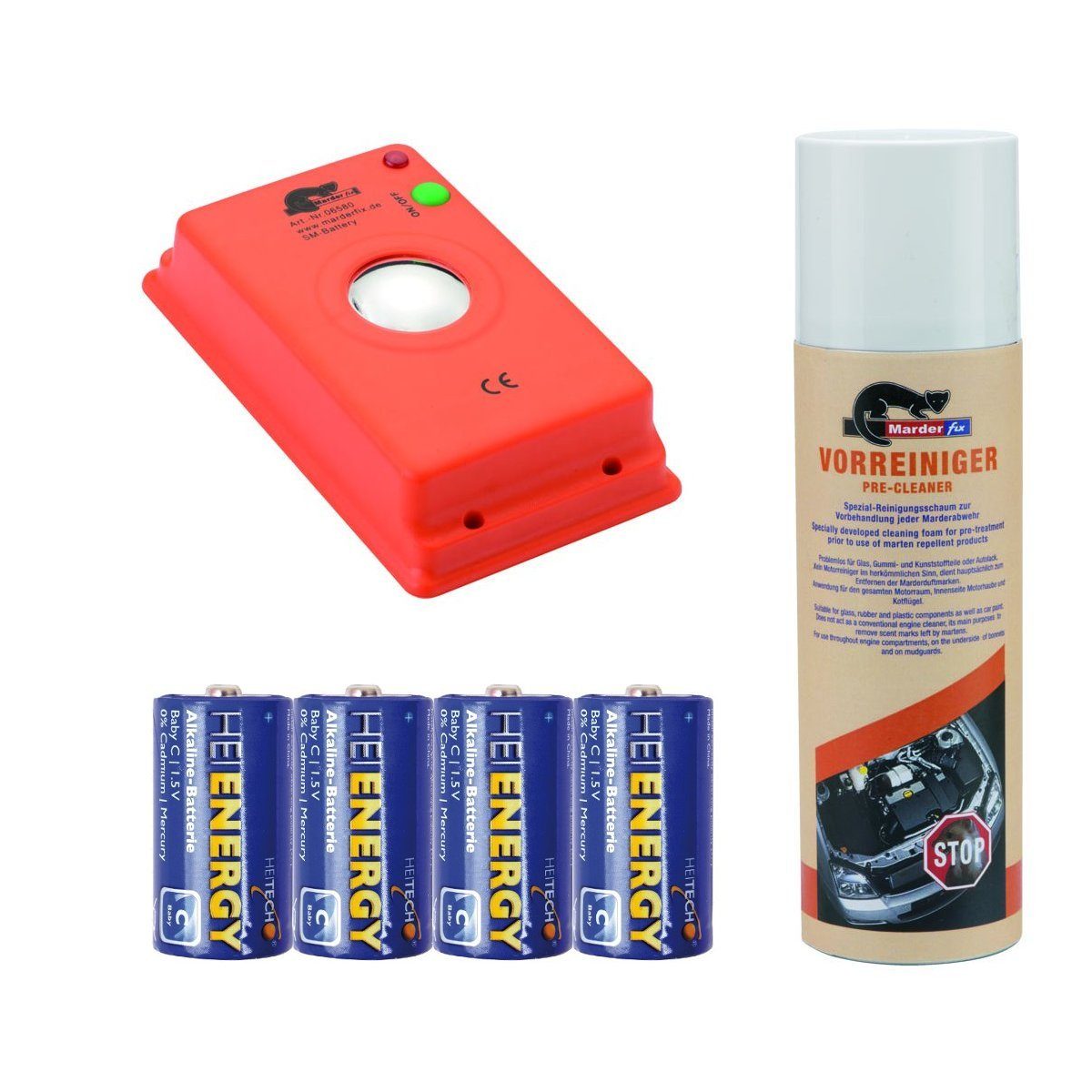 Marderfix Ultraschall-Tierabwehr Akustik Batterie - inklusive Vorreiniger und Batterien, inklusive Vorreiniger und Batterien