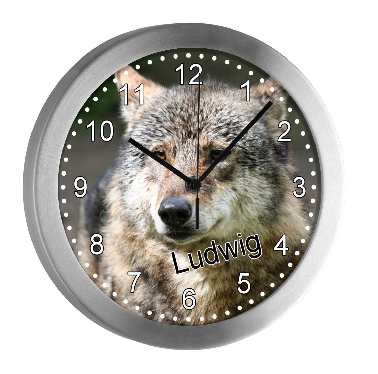 CreaDesign Funkwanduhr Kinderzimmer Kinder Wanduhr Wolf personalisiert