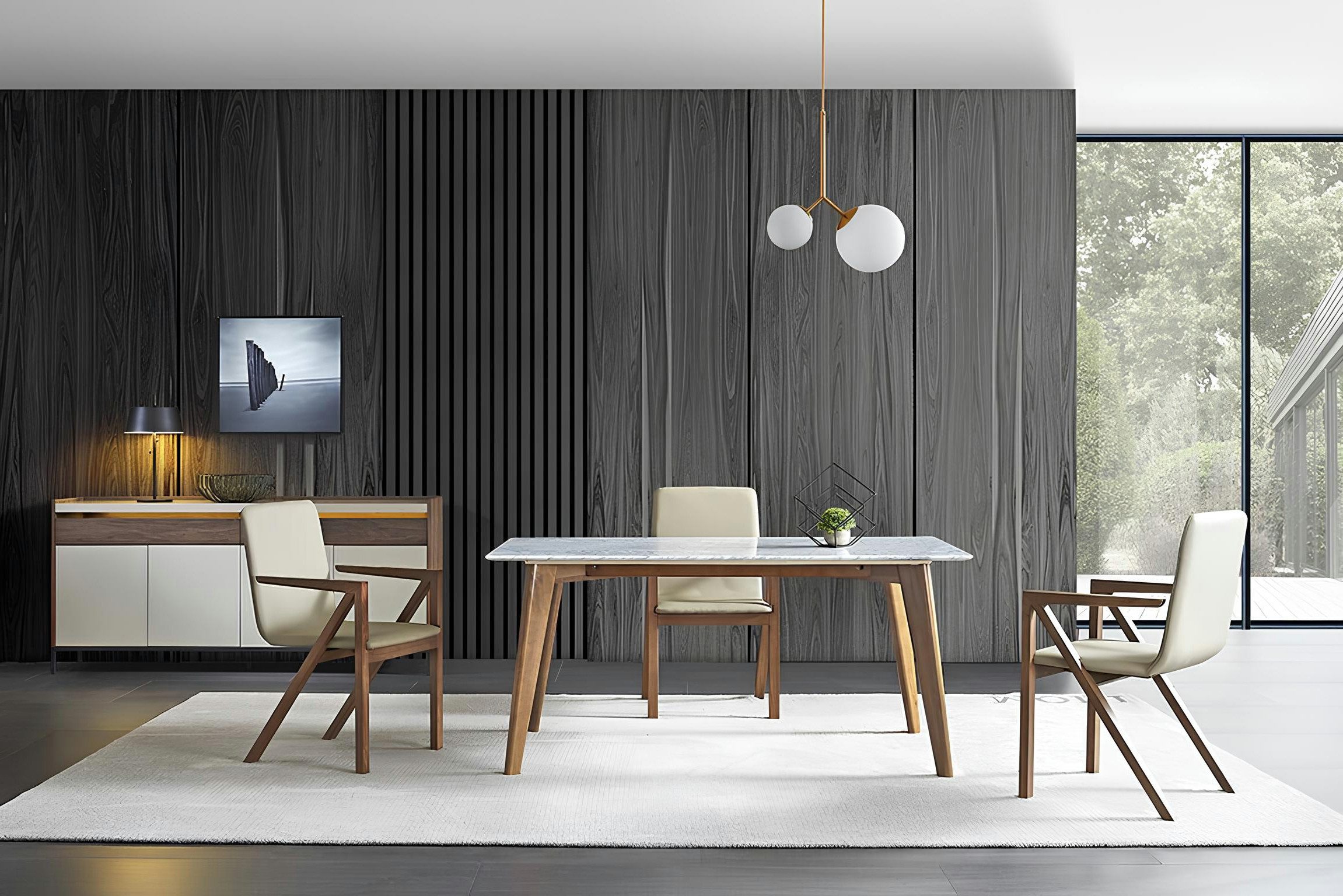 Xlmoebel Esszimmer-Set Marmor Esszimmermöbel mit 6x Lehnsesseln, XXL-Tisch und Holzkommode -, (Esstisch + 3x Stuhl + Kommode), Hergestellt in Europa