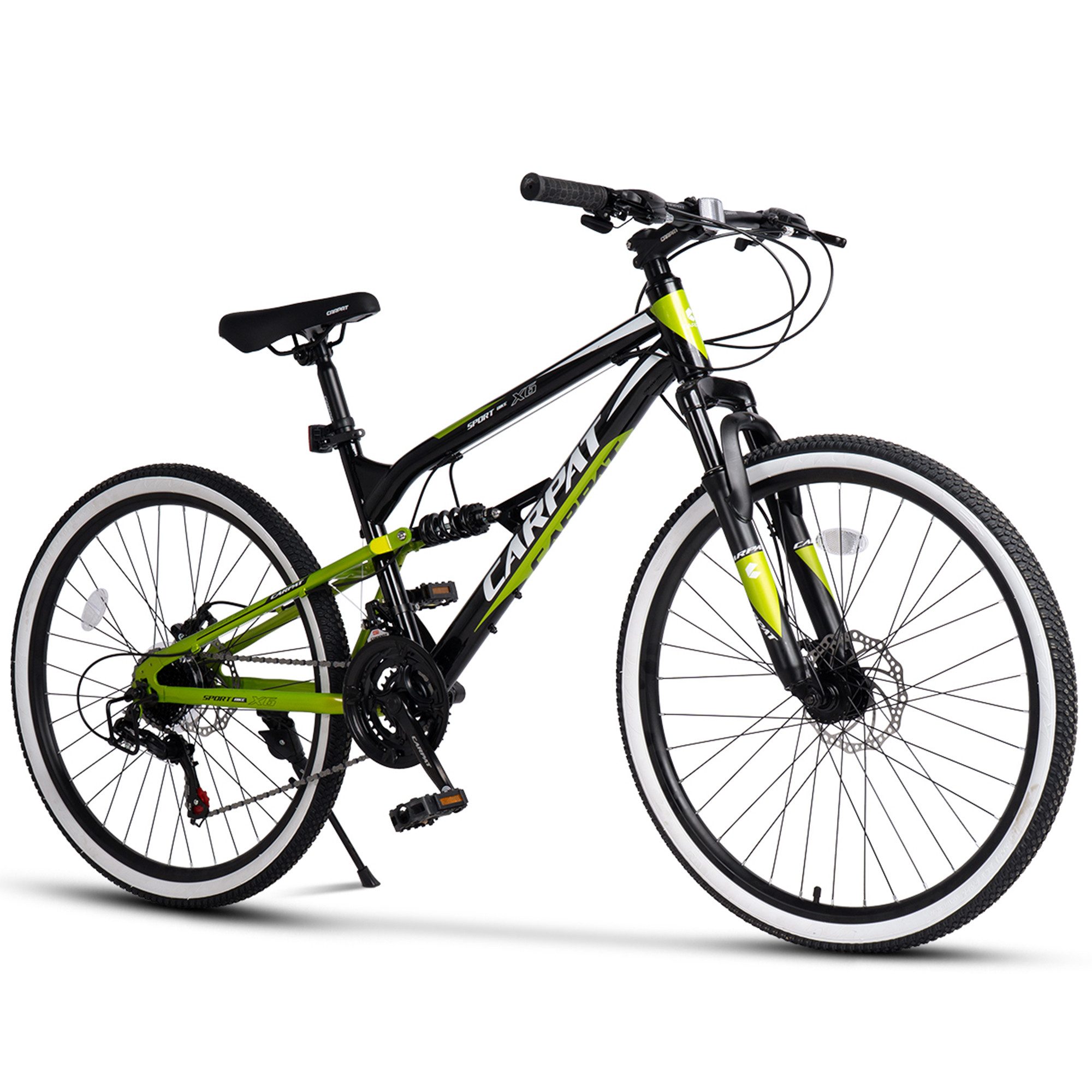 CARPAT SPORT Mountainbike 24 26 Zoll Fahrrad für Herren Damen Jungen, 21 Gang Shimano Tourney Schaltwerk, Kettenschaltung, mechanische Scheibenbremse, MTB Fahrrad Bike
