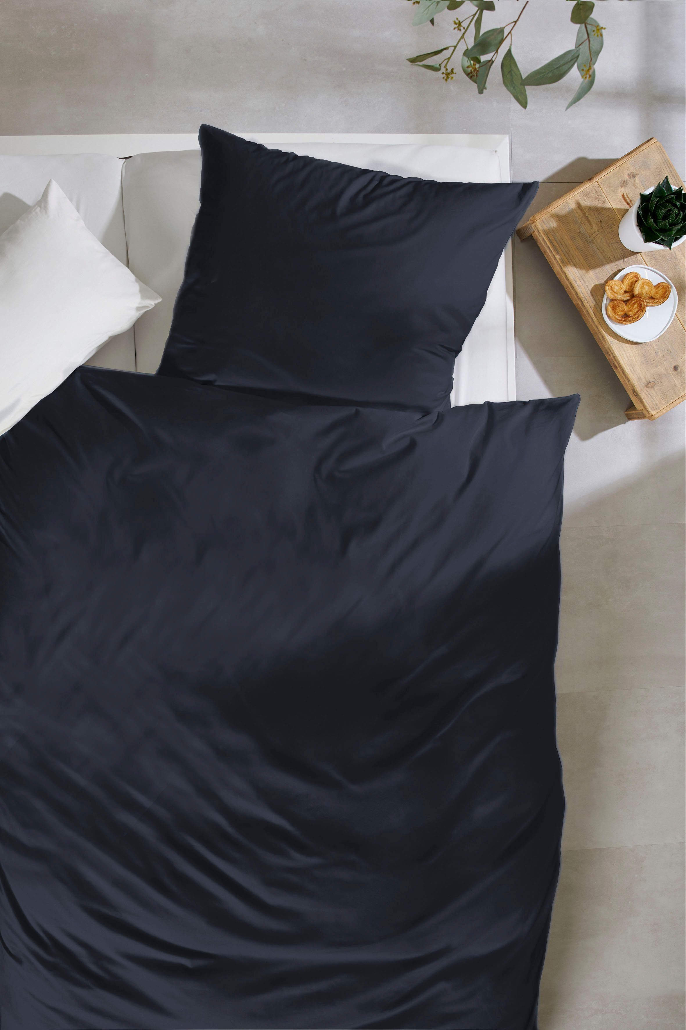 Primera Bettwäsche Uni Luxus-Satin in Gr. 135x200, 155x220 oder 200x200 cm, Satin, 2 teilig, Bettwäsche aus Baumwolle, unifarbene Bettwäsche mit Reißverschluss – Bild 4 von 5