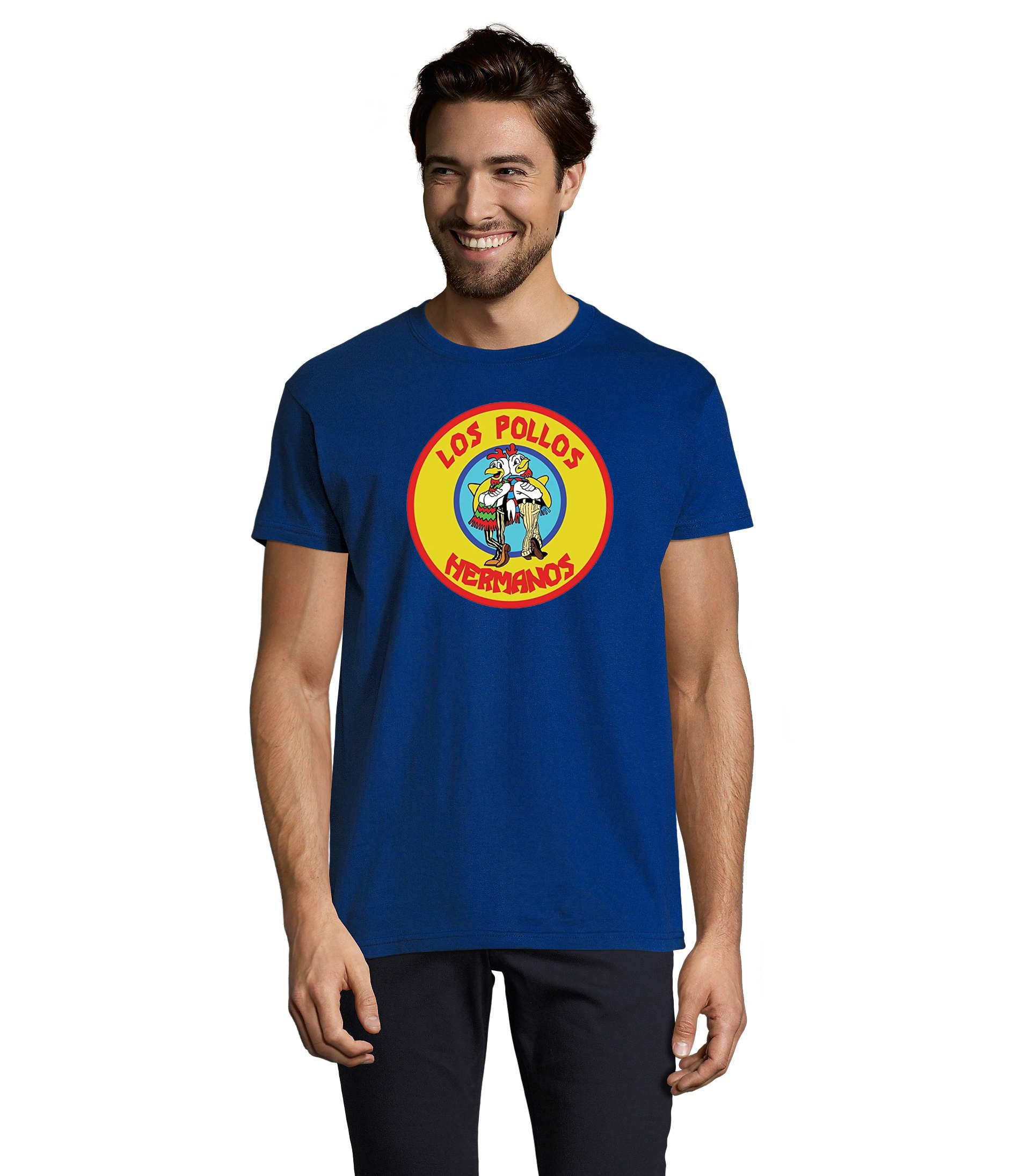 Blondie & Brownie T-Shirt T Shirt Los Pollos Hermanos Gelb Print Herren Rundhals Freizeitshirt (Einzelartikel) HermanosG H Tee Printmotiv Retro