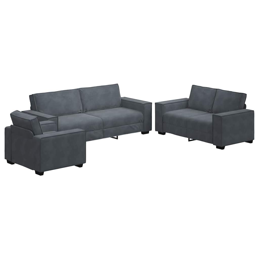 vidaXL Sofa 3-tlg. Sofagarnitur mit Kissen Dunkelgrau Samt, 1 Teile günstig online kaufen