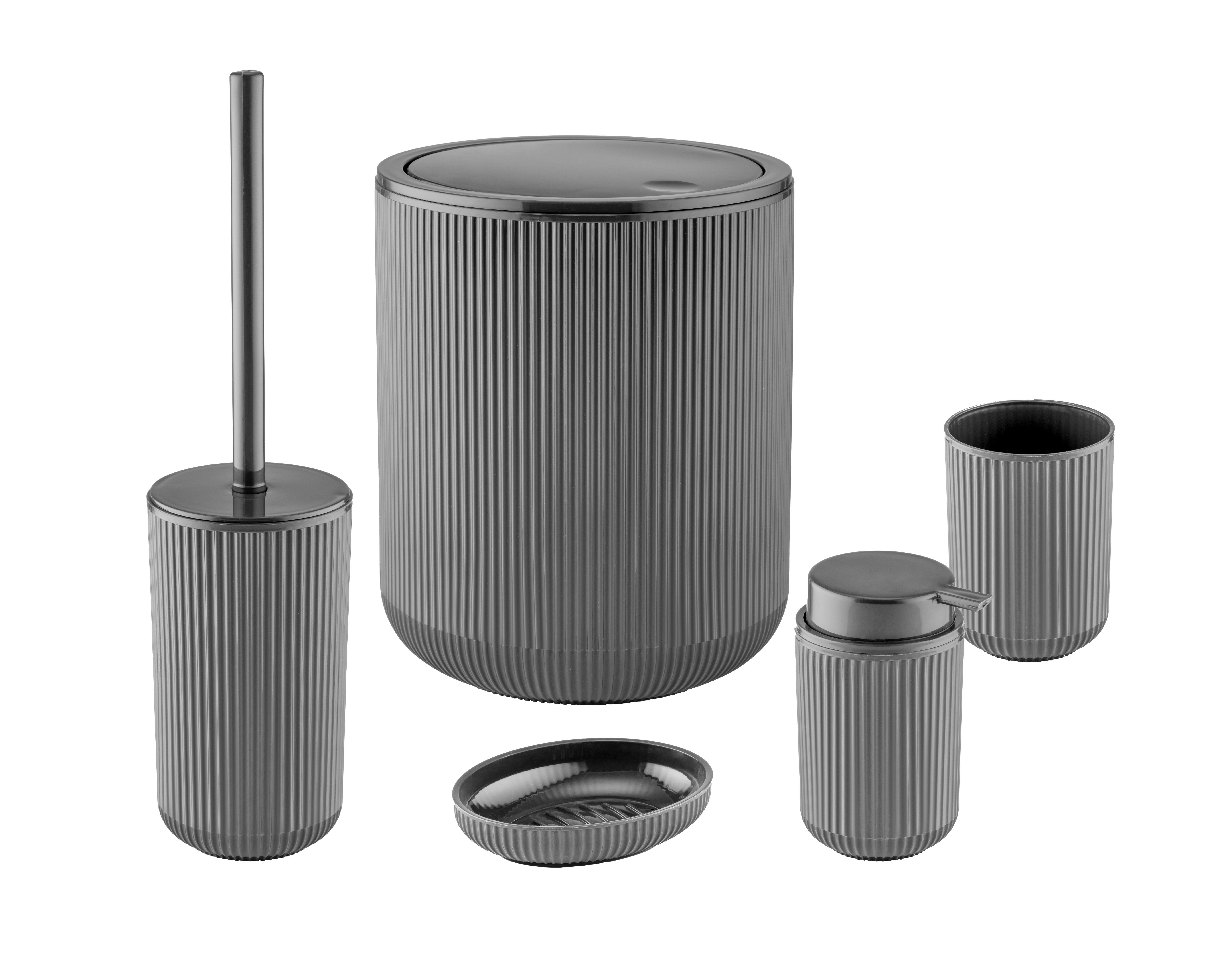 axentia Badaccessoire-Set Bad-Set Badezimmerset Badezimmer-Ausstattung, 5-teiliges Badset, Kosmetikeimer Seifenschale Seifenspender WC-Bürste Zahnputzbecher