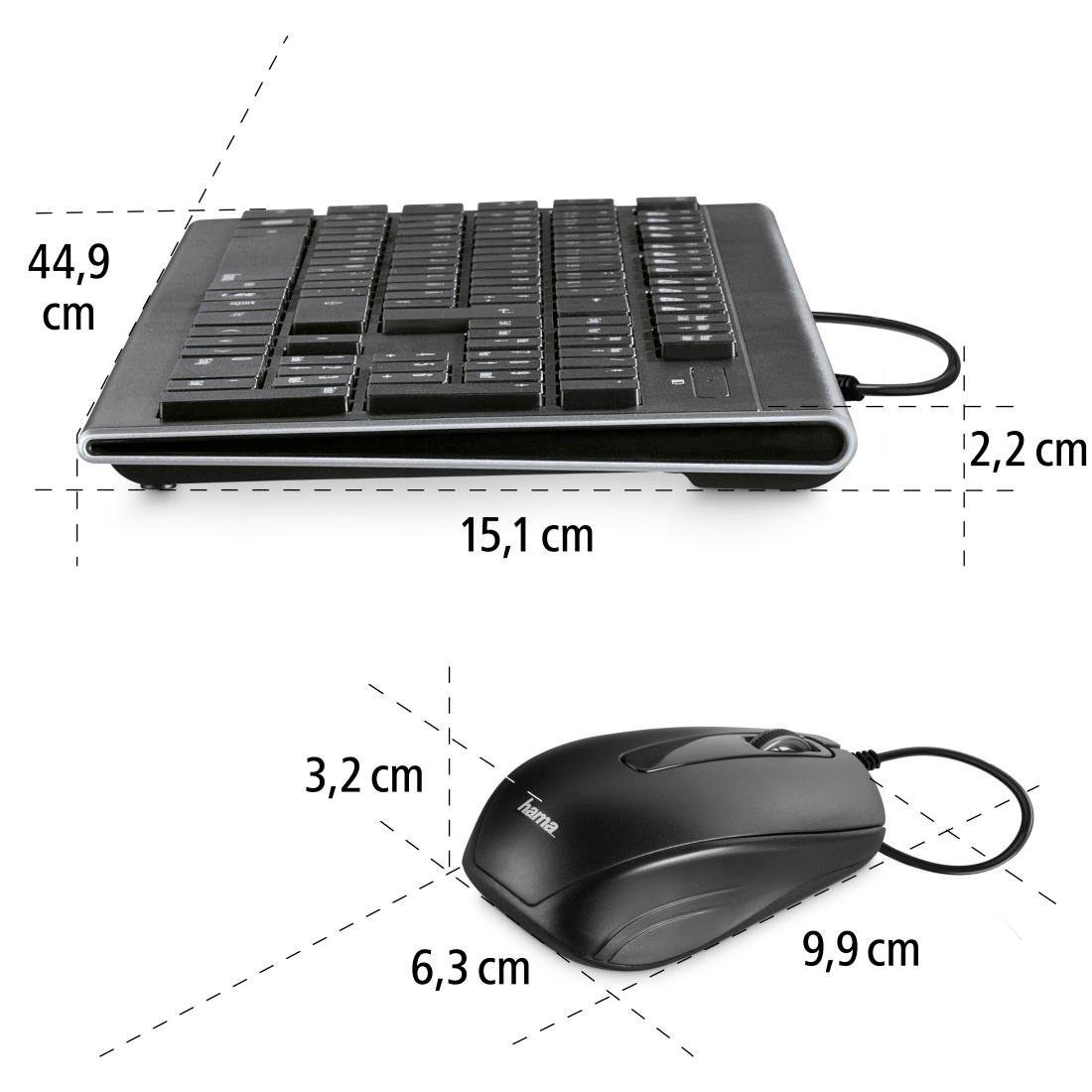 Hama kabelgebunden Cortino Schwarz und Tastatur-/Maus-Set USB-A-Stecker Tastatur- Maus-Set