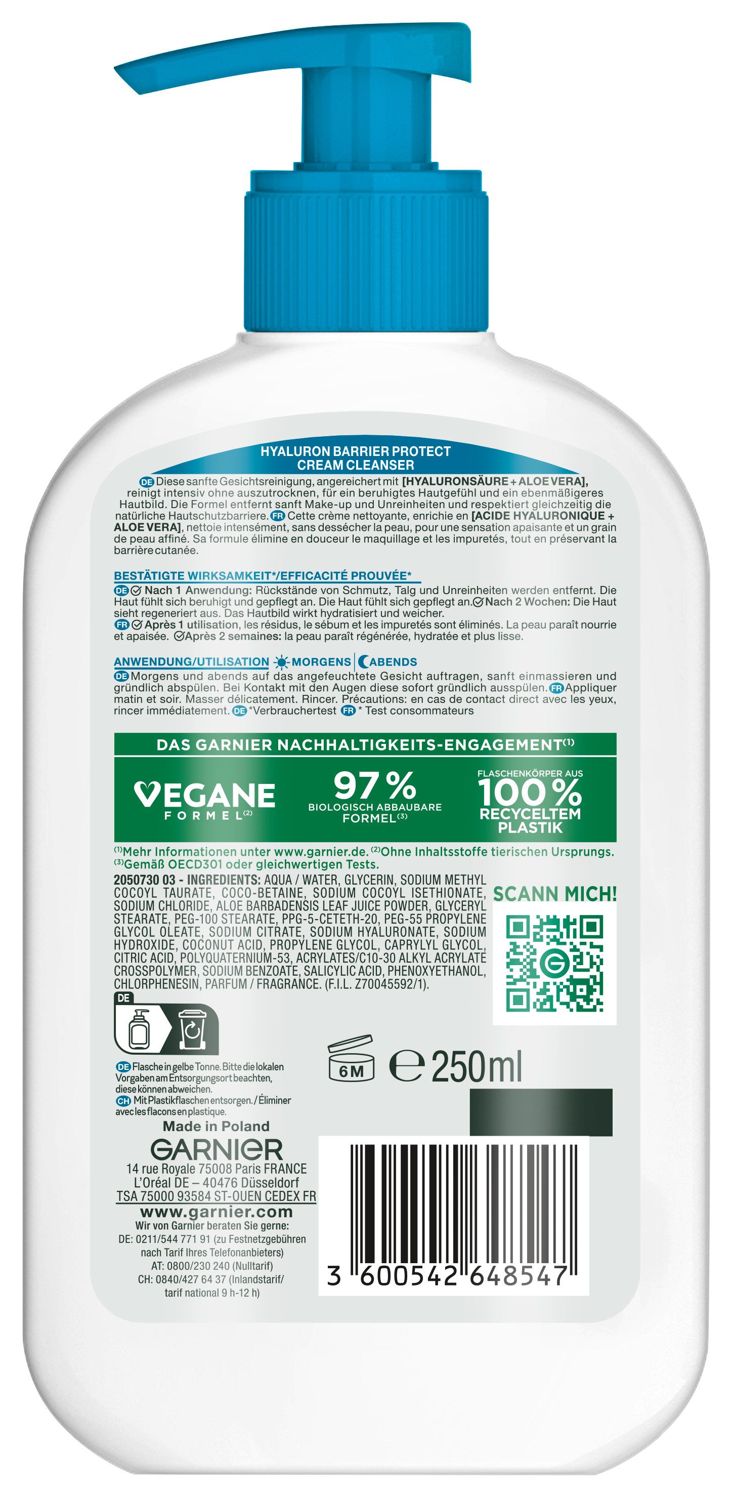 GARNIER Gesichts-Reinigungsschaum HYALURON BARRIER PROTECT CREAM CLEANSER