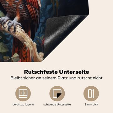 MuchoWow Herdblende-/Abdeckplatte Eule - Blumen - Vögel - Rosa, Vinyl, (1 tlg), 59x51 cm, Induktionsschutz, Induktionskochfeld, Ceranfeldabdeckung