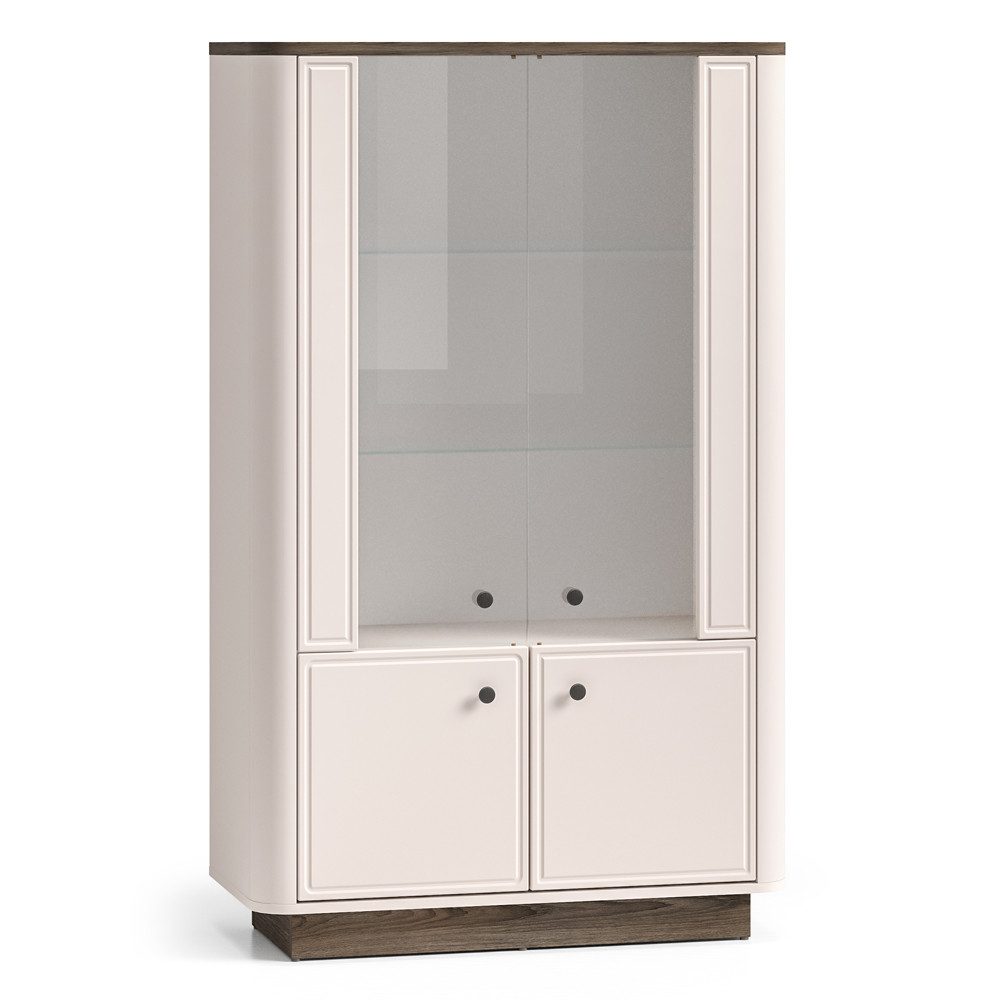 Lomadox Vitrine VEJANO-131 Vitrinenschrank Beige mit Eiche, 2 Türen