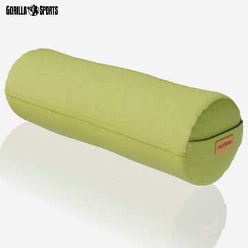 GORILLA SPORTS Yoga Bolster Yogakissen Ø20cm, aus 100% Baumwolle, mit Dinkelfüllung, Yogarolle, Waschbarer, mit Tragegriff, Yogakissen, für Restorative Yoga, Pilates