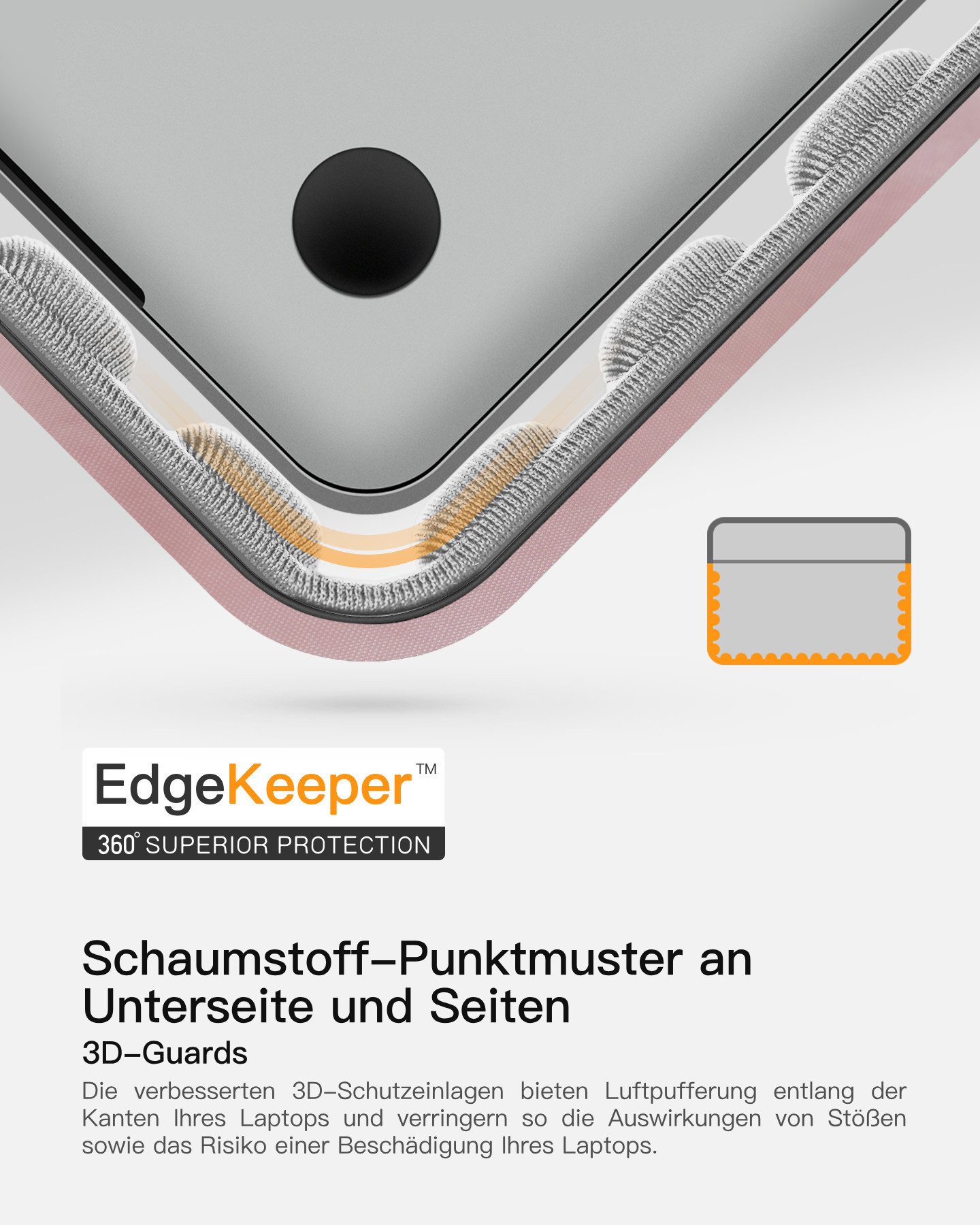 Inateck Laptop-Hülle 360° Schutz Großvolumen, für 13-14 Zoll Laptops MacBook Air Pro Neo – Bild 4 von 5