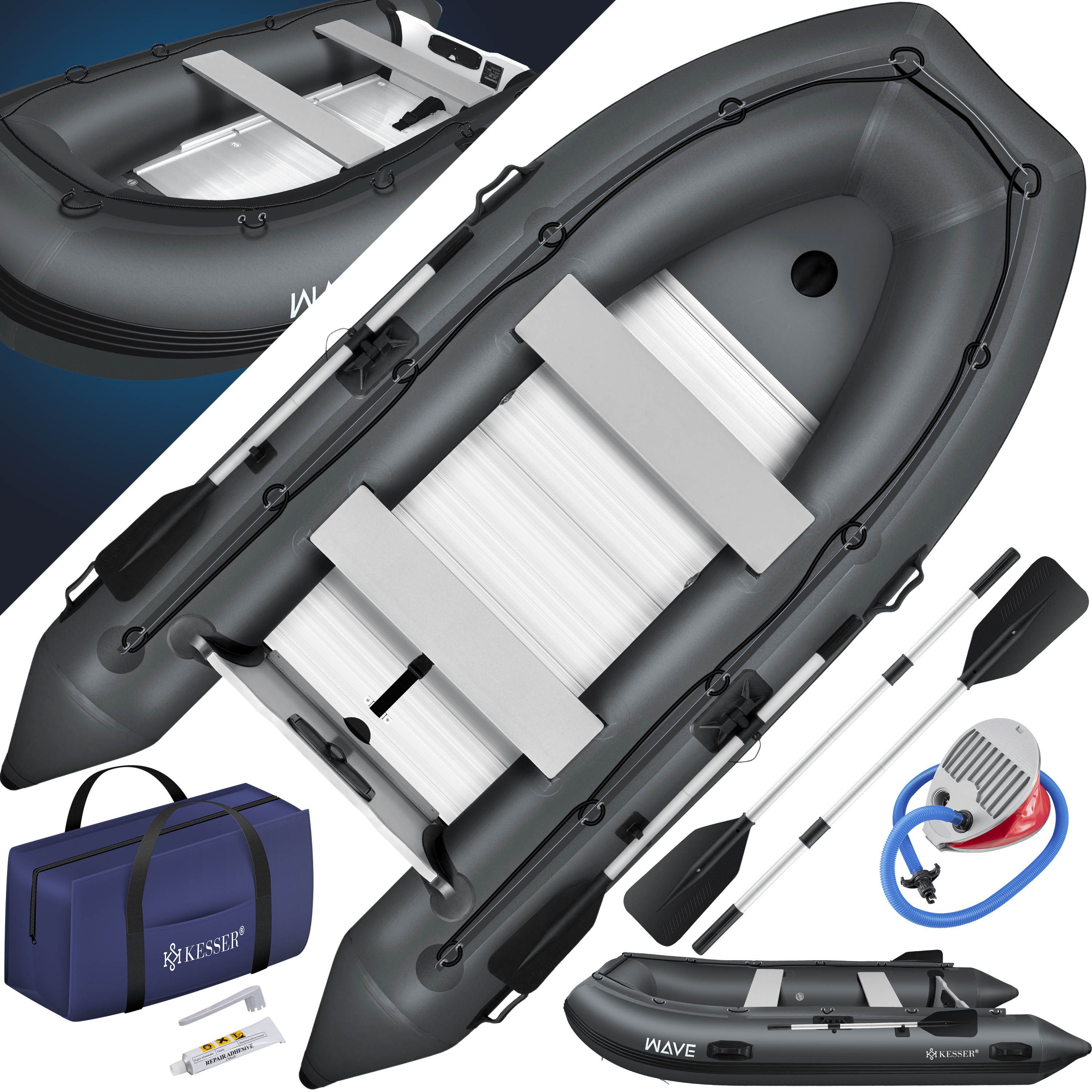 KESSER Schlauchboot aufblasbares Paddelboot für 4 Personen, motorisierbar, 3,20m, WAVE Motor geeignet