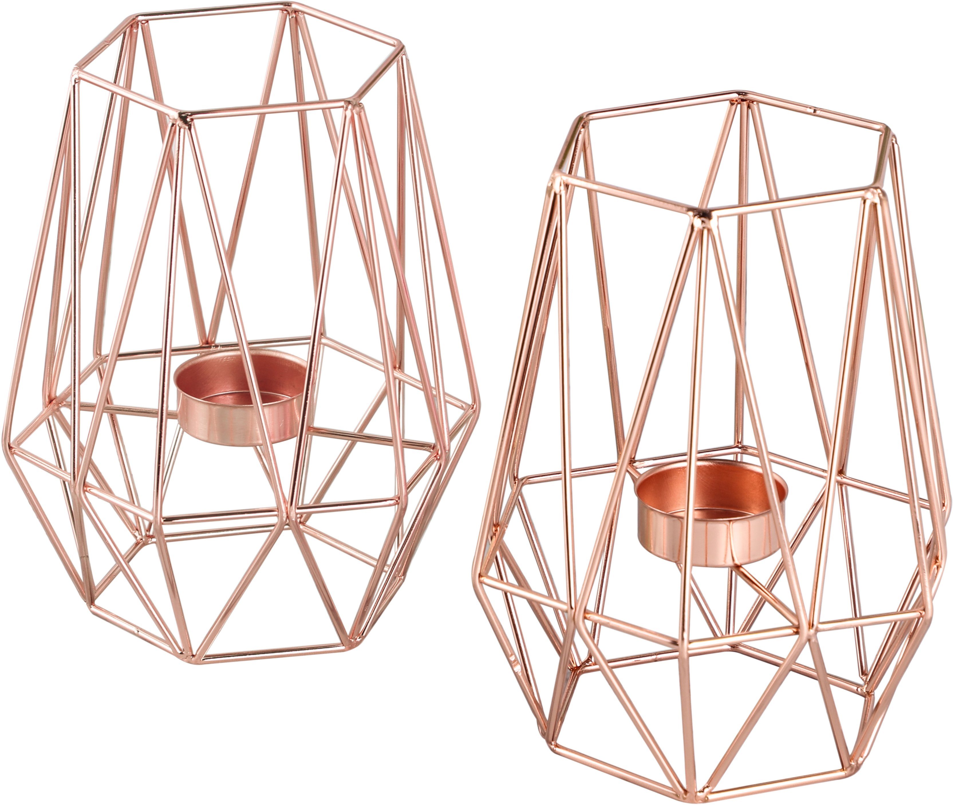 ECHTWERK Teelichthalter Vintage Eisen, cm geometrisches Weihnachtsdeko St), ca. Höhe Design, Big, moderner 17 Kerzenhalter 2 aus kupferfarben (Set