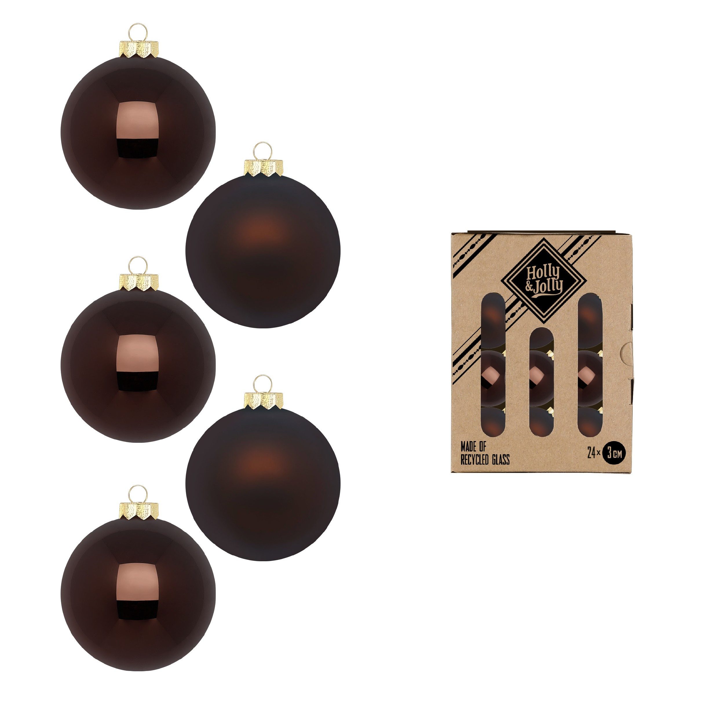 Holly & Jolly Weihnachtsbaumkugel, Weihnachtskugeln Glas 3cm 24 Stück - Choccy Mocha