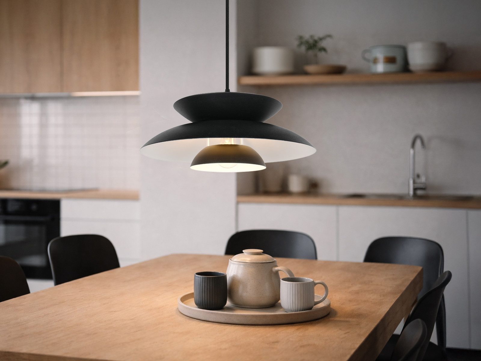 Reality Leuchten LED Pendelleuchte skandinavisch mit Metallschirm Ø 40cm, Dimmfunktion, LED wechselbar, Warmweiß, einflammig, Nordic Esstisch-Lampe hängend, inkl. Leuchtmittel dimmbar