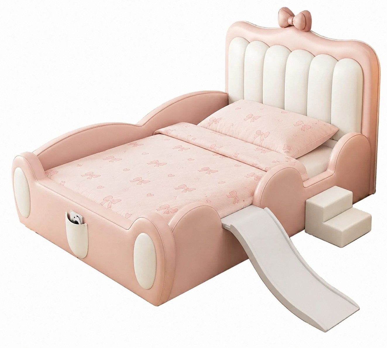 Xlmoebel Kinderbett Rosa Holz-Kinderbett mit Rutsche und Seitengittern für Mädchen, Made in Europa