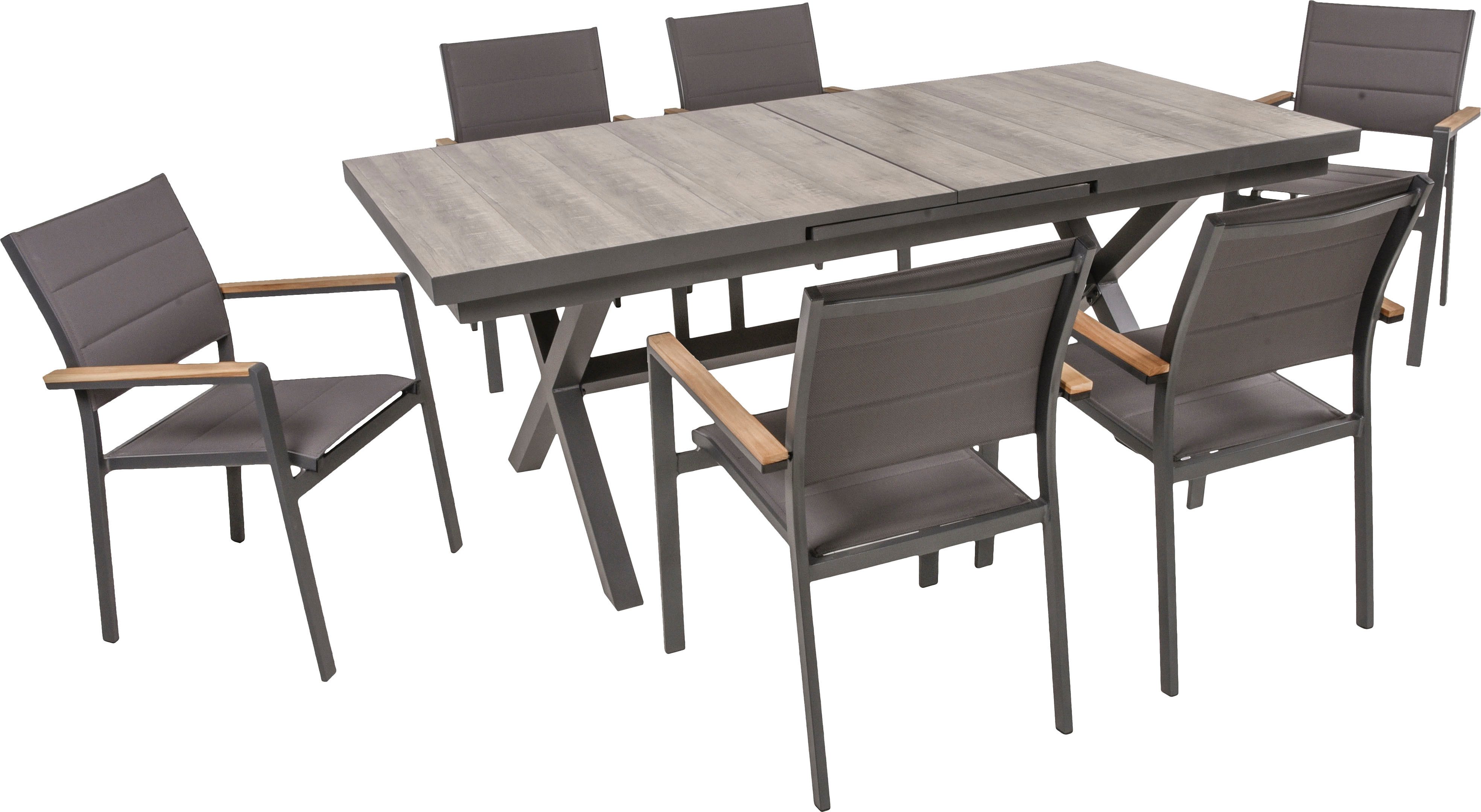 Garden Pleasure Garten-Essgruppe, Tischgruppe »RANA/DAVINA Set 03«, (Set, 7-tlg), 6 Stühle (stapelbar), 1x Ausziehtisch LxB: 200-260 x100 cm