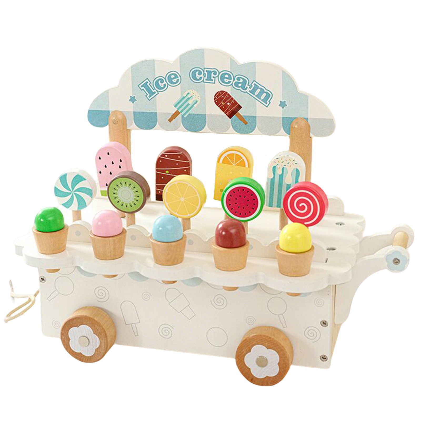 Esun Spielküche Eisdiele Kinder Holz, 3-in-1-Spielküche Zubehör mit EIS Spi günstig online kaufen