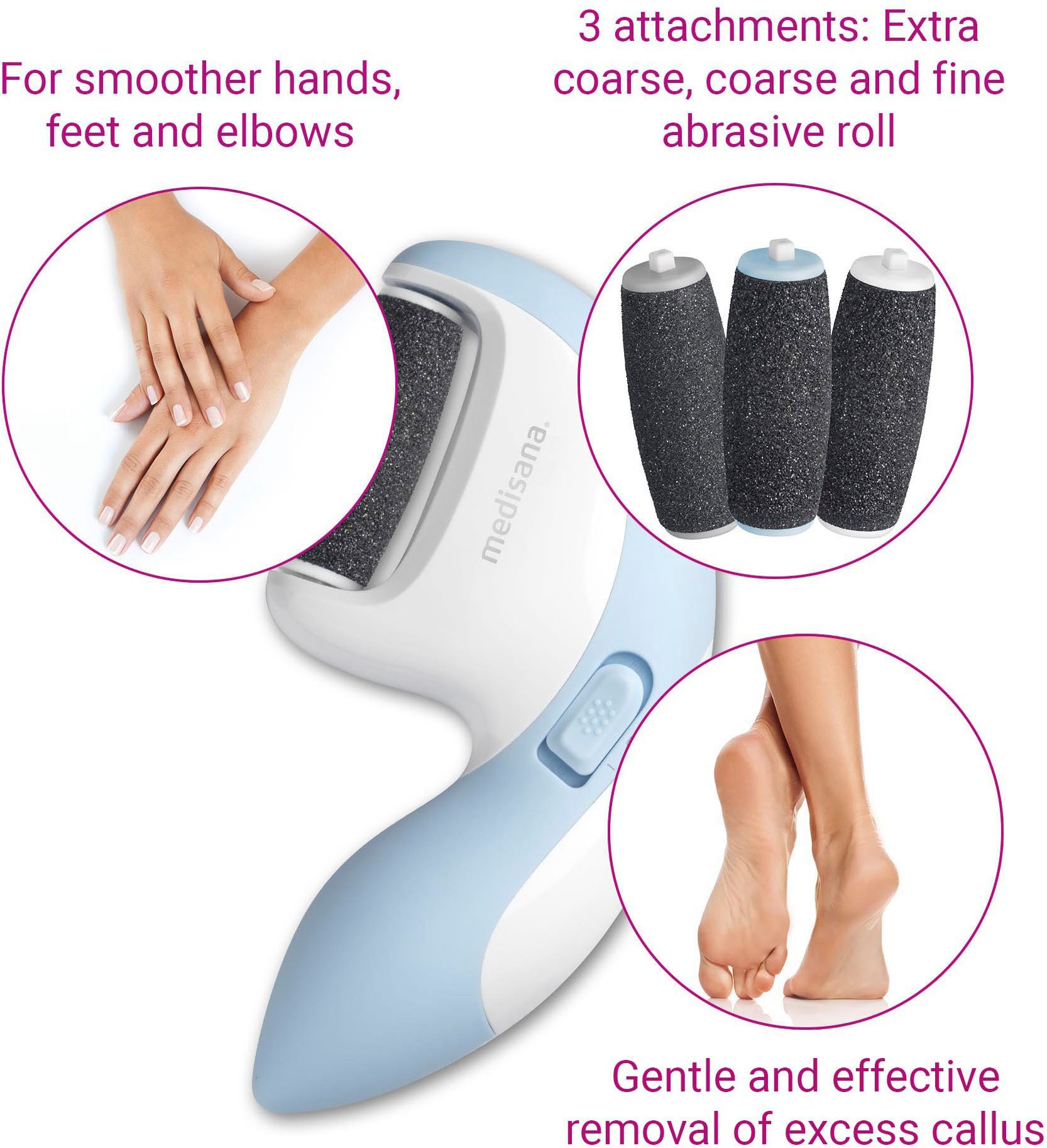 medisana Elektrischer Hornhautentferner CR 870, Set, 4-tlg., Behandlung von Nägeln, Nagelhaut, Hornhaut (Hände, Füße, Ellbogen)