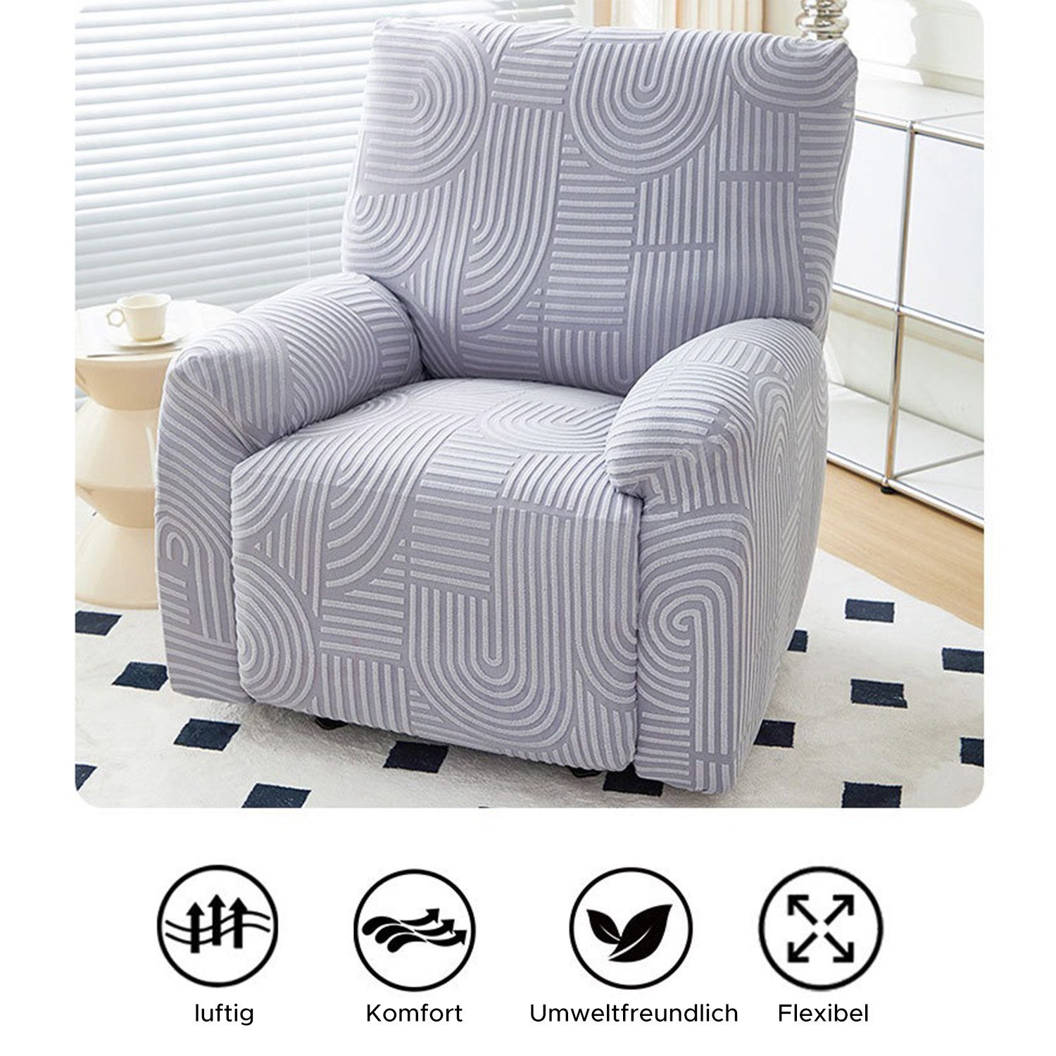 Refttenw Relaxsesselhusse Stretch Sesselbezug 1 Sitz Sesselhusse Jacquard Liegestuhlbezug, Elastisch Waschbar Relaxsofabezüge für Wohnzimmer