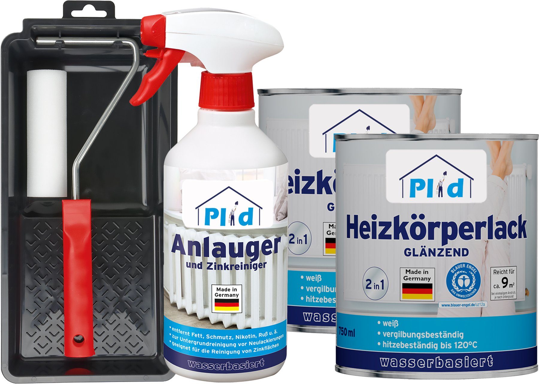 plid Heizkörperlack Premium Heizkörperlack LF Thermolack weiß Glänzend Set, Schnelltrocknend, verarbeitungsfertig