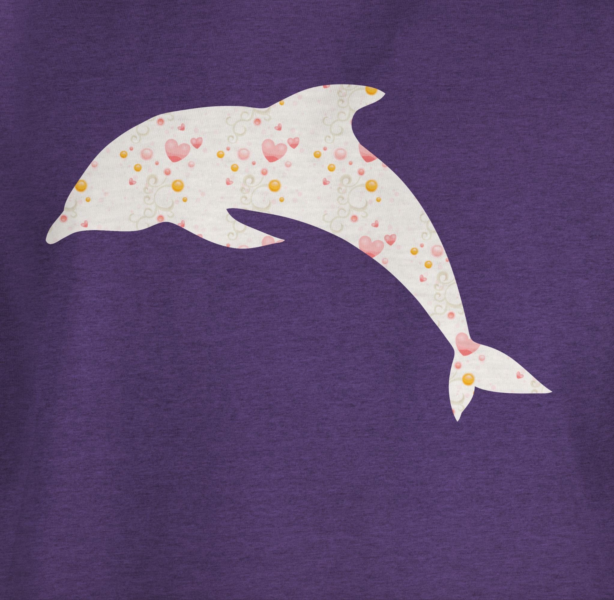 Lila 2 Delfin Shirtracer Meliert Print Herzen Tiermotiv Animal T-Shirt