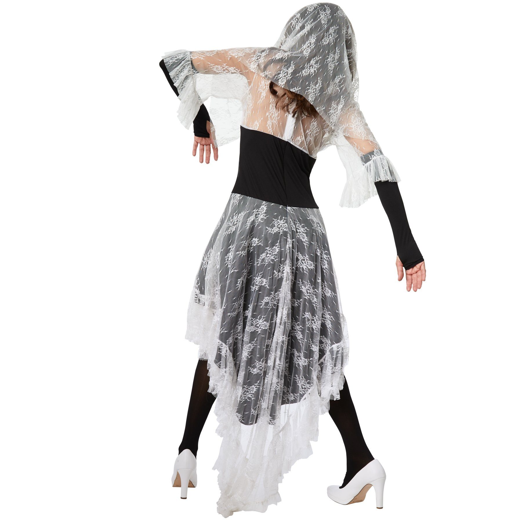 dressforfun Kostüm Frauenkostüm Gruselige Skelett-Braut, Tailliertes Vokuhila-Kleid
