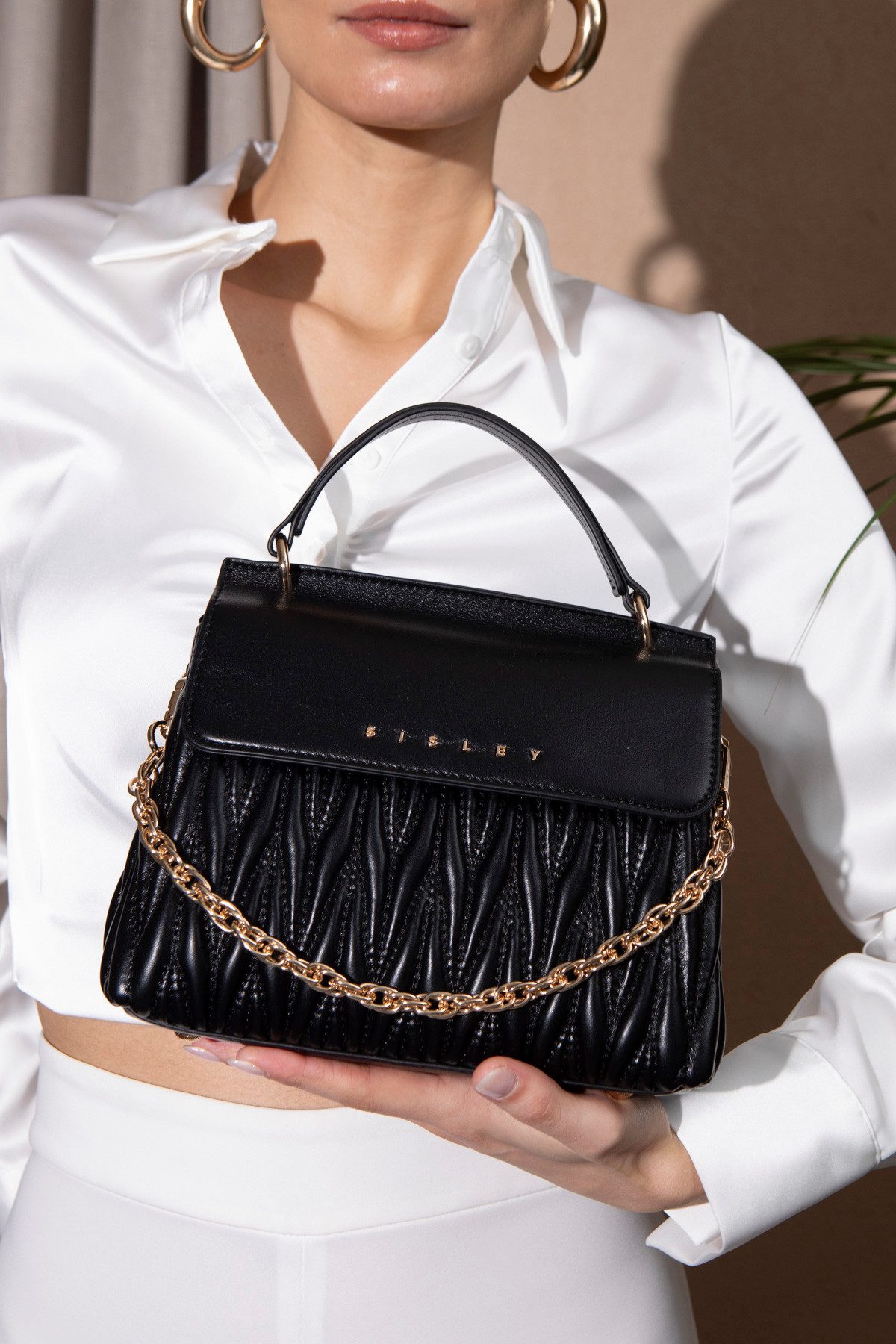 sisley Handtasche 2-in-1 Damen Tote Bag & Umhängetasche – Crossbody Bag – Chevron Stepp (mit abnehmbarem Schultergurt), Leder Optik mit Schultergurt und Kettendesign – vielseitig nutzbar