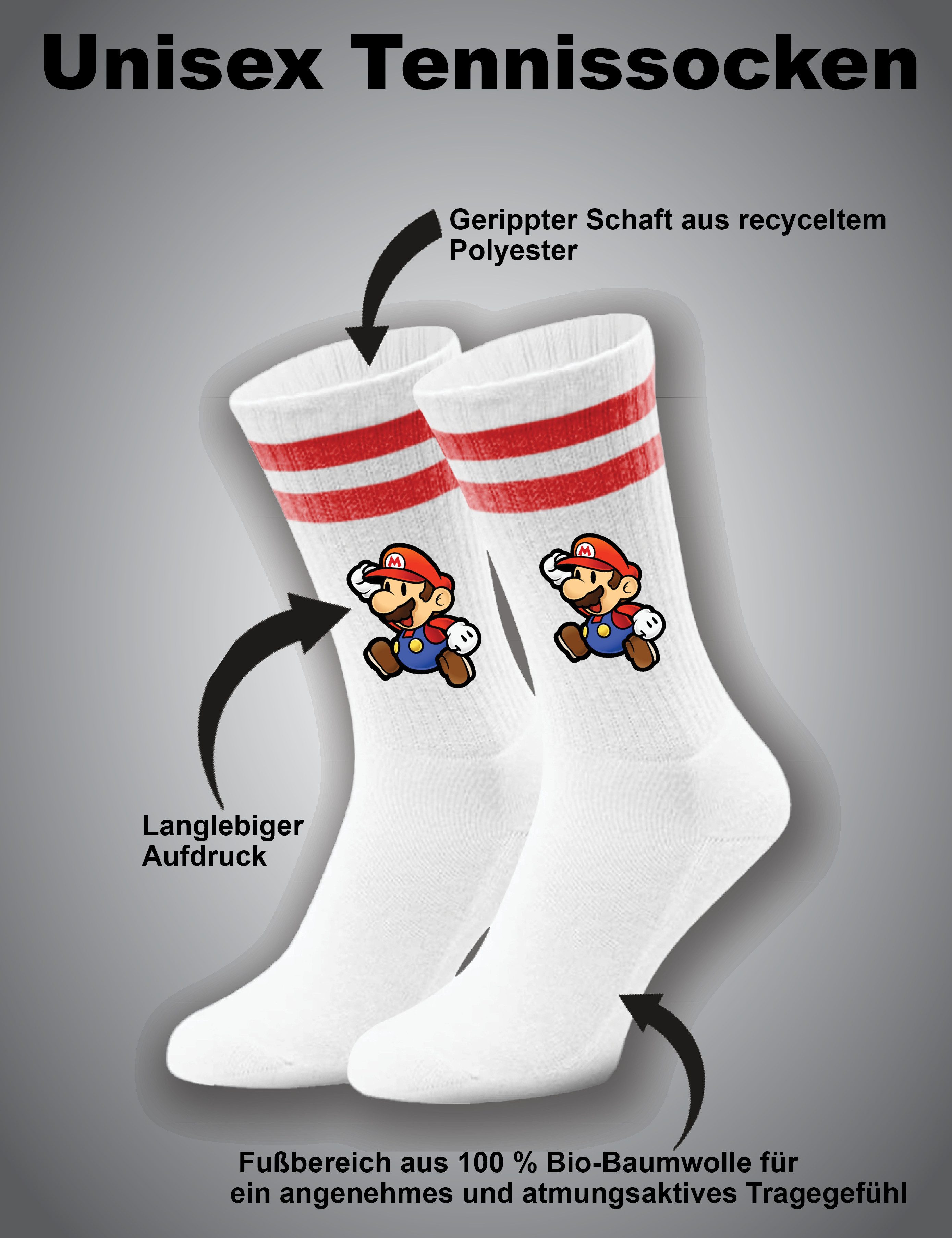 Youth Designz Tennissocken Mario Unisex Socken Geschenk mit verstärkter Verse und Zehenbereich