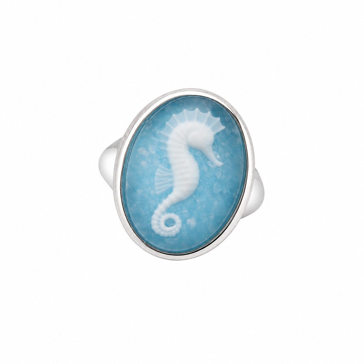 Sogni d'oro Fingerring "Seepferdchen" mit Aventurin Kamee, Silber 925