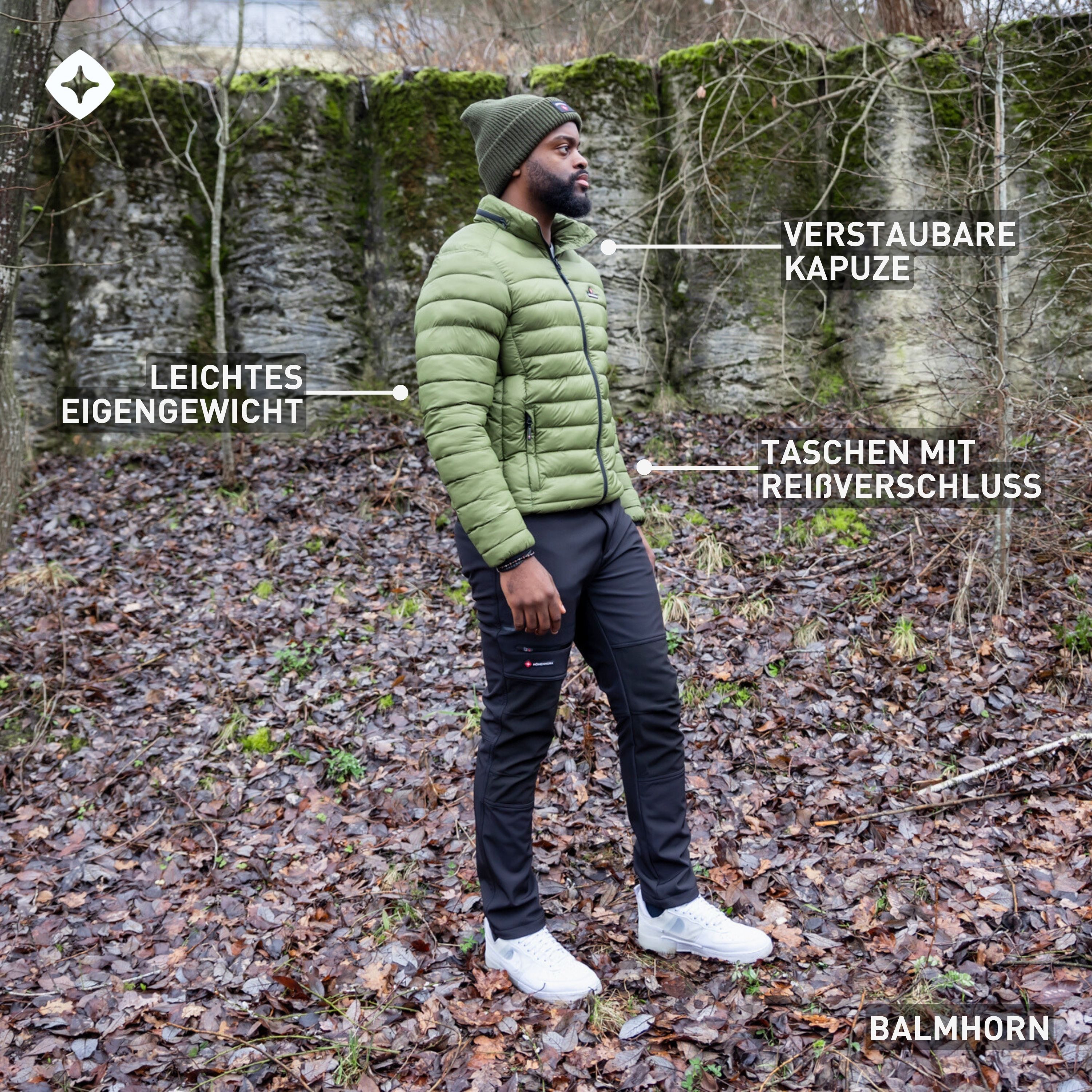 Höhenhorn Steppjacke Balmhorn Herren Jacke für Männer Übergangsjacke mit Kapuze leichtes Eigengewicht, Thermo-Wattierung