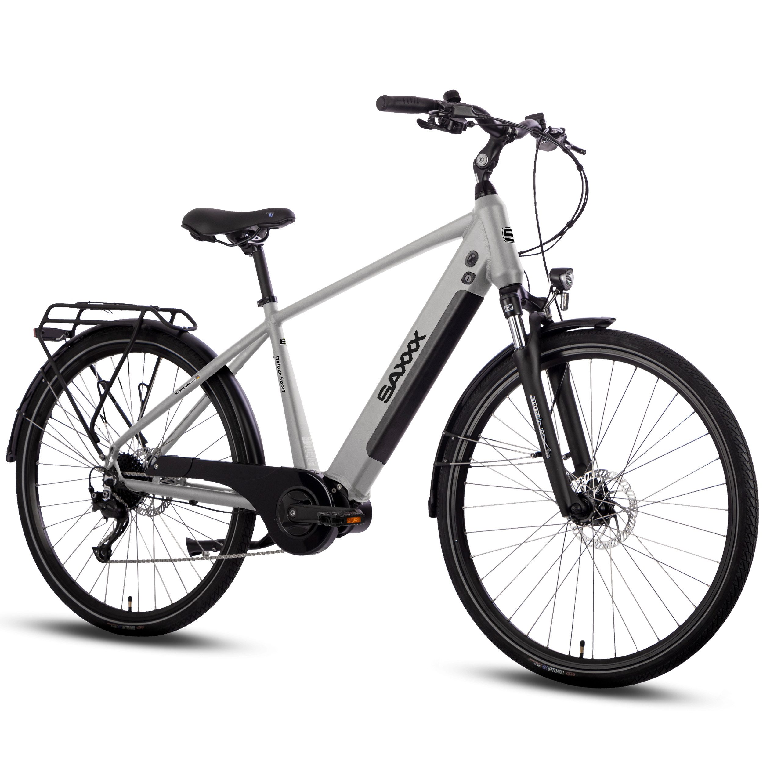 SAXXX E-Bike Cityrad 28 Zoll, 70 Nm Antrieb, Mittelmotor, max. 100km, 95 % vormontiert, 9 Gang SHIMANO Alivio Schaltwerk, Kettenschaltung, Mittelmotor, 418 Wh, (Aluminium-Diamantrahmen, für Stadtverkehr, Pendelwege und Touren), hydr. Bremsen, bis 130kg be