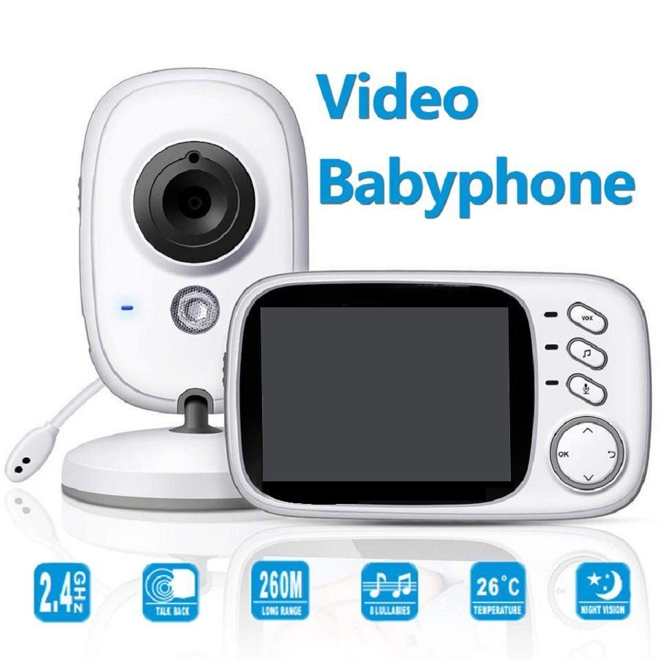 Temperaturanzeige, Schlaflieder, Extra Zwei-Wege-Audio, Großer Kamera, Video-Babyphone Babyphone BUMHUM Infrarot-Nachtsicht, Video-Babyphone mit Gegensprechfunktion 3.2-Zoll-LCD-Bildschirm,