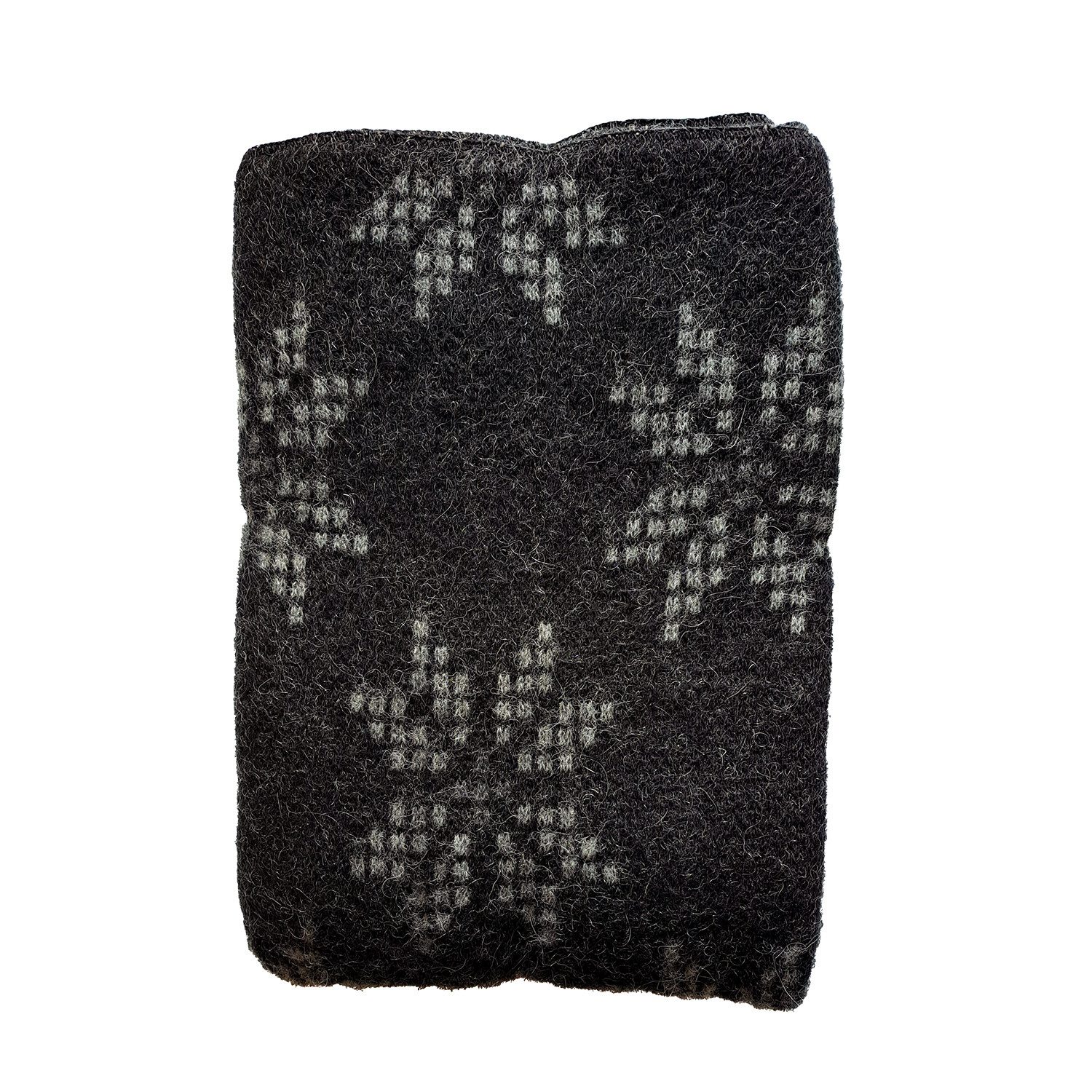 Wolldecke - Nordische Strickdecke mit Muster 8-blättrige Rose - schwarz, Lín Design, - aus rauer isländischer Wolle