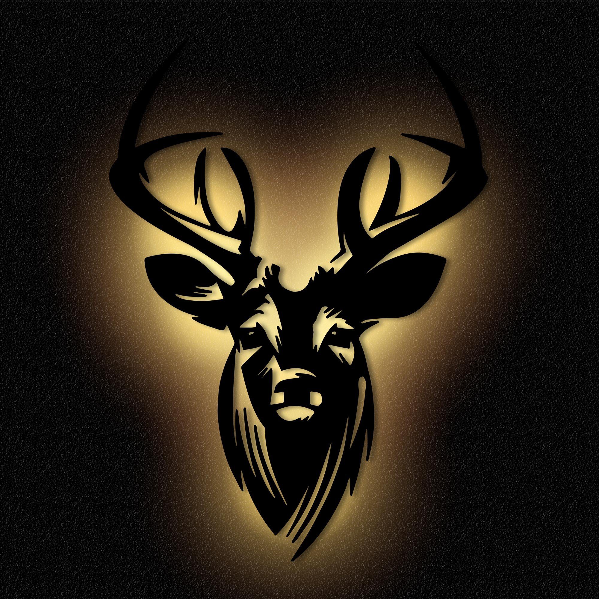 Namofactur LED Wandleuchte LED Hirsch Wanddeko aus MDF Holz, schwarz lackiert, LED fest integriert, Warmweiß, Wand Dekoration für dein zuhause
