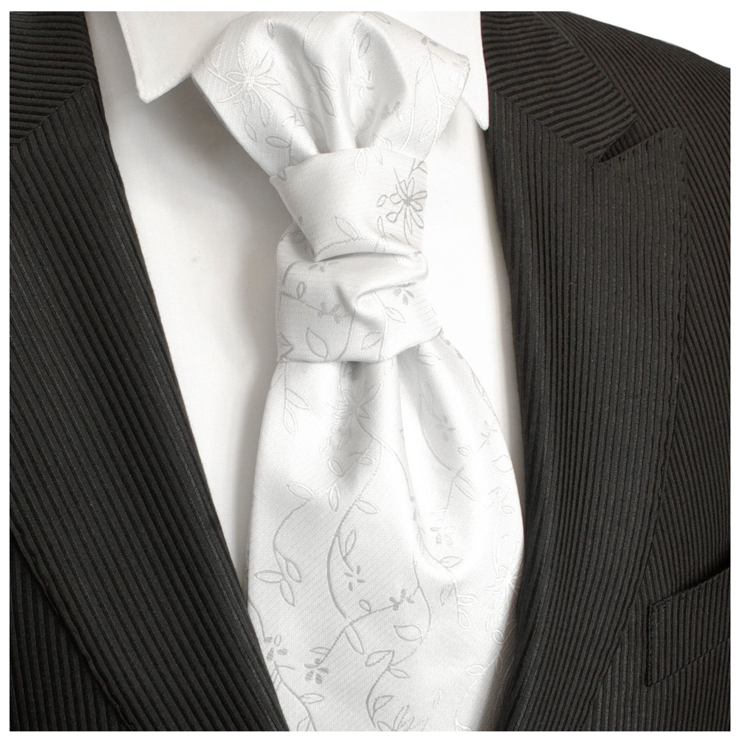 Paul Malone Krawatte Elegantes Herren Plastron floral Hochzeitskrawatte - vorgebunden silber weiß v20