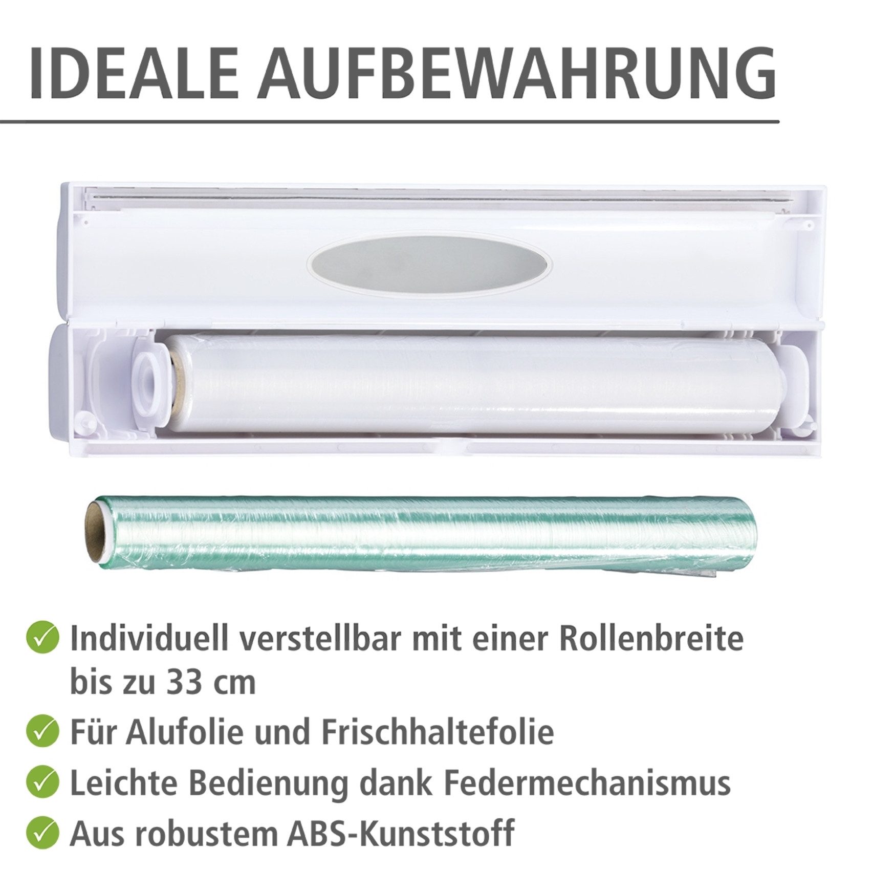 WENKO Folienspender Modell Perfect-Cutter, für Folienrollen bis 33 cm Breite, für Alufolien und Frischhaltefolien