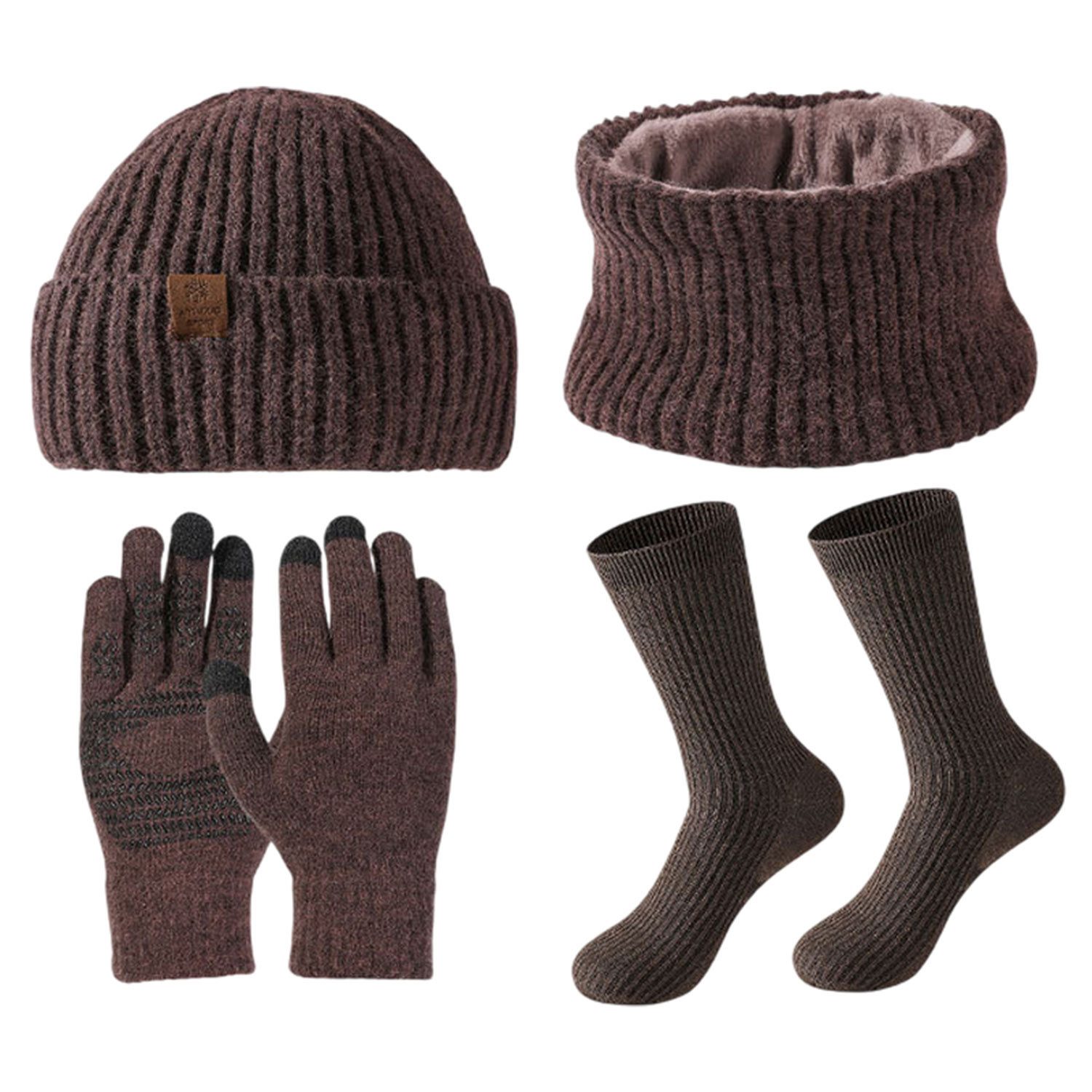 Refttenw Mütze & Schal Damen Mütze,Plüsch Schal,Handschuhe,Wintersocken Set,Rutschfest