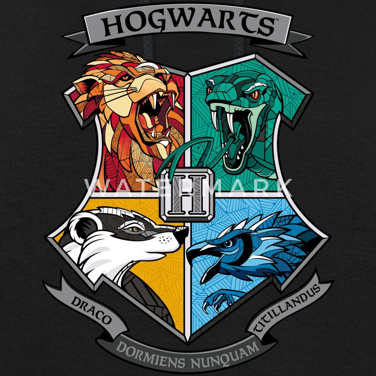 Spreadshirt Hoodie Harry Potter Hogwarts Logo Tiere Der Häuser Damen Hoodie (1-tlg)
