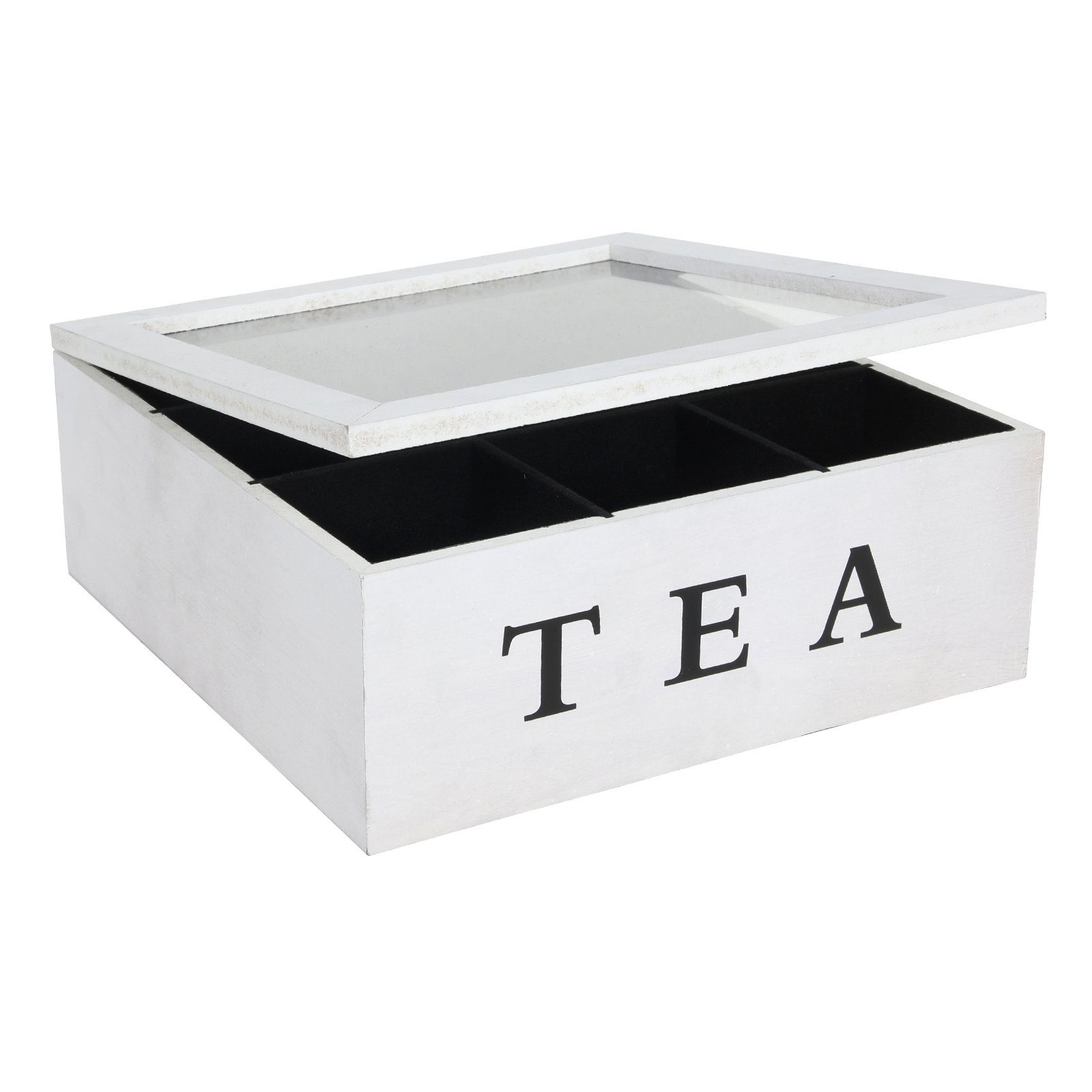 Neuetischkultur Vorratsdose Teebox mit 9 Kammern Holz weiß, Holz, (Stück, 1-tlg., 1 Vorratsdose), Teebeutelkiste mit Sichtfenster Teedose