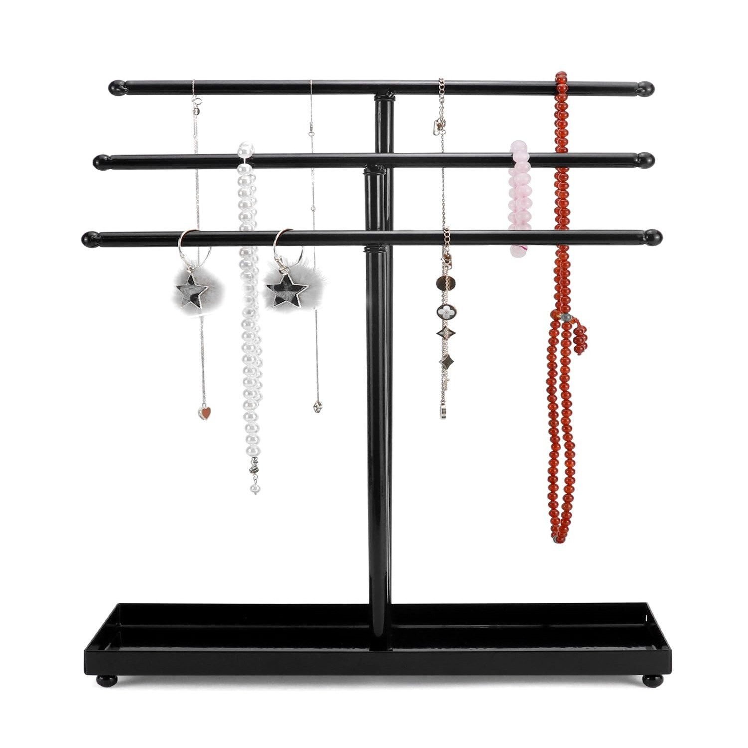 ZEUOPQ Schmuckregal Schmuck-Halsketten-Regal Schmuck-Aufbewahrungsregal mit rundem Tablett, Ohrringe, Armbänder, Halskette, Schmuck-Display-Tablet, Ohrring-Regal