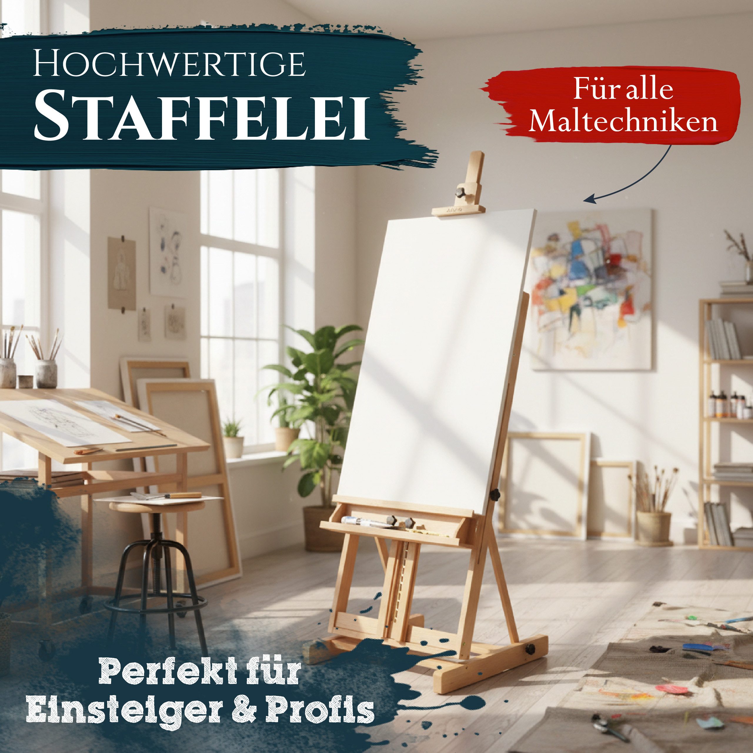 Artina Staffelei Staffelei Groß - Keilrahmen bis 200cm Malstaffelei, aus Massivem Buchenholz - Atelierstaffelei, Studiostaffelei – Bild 2 von 5