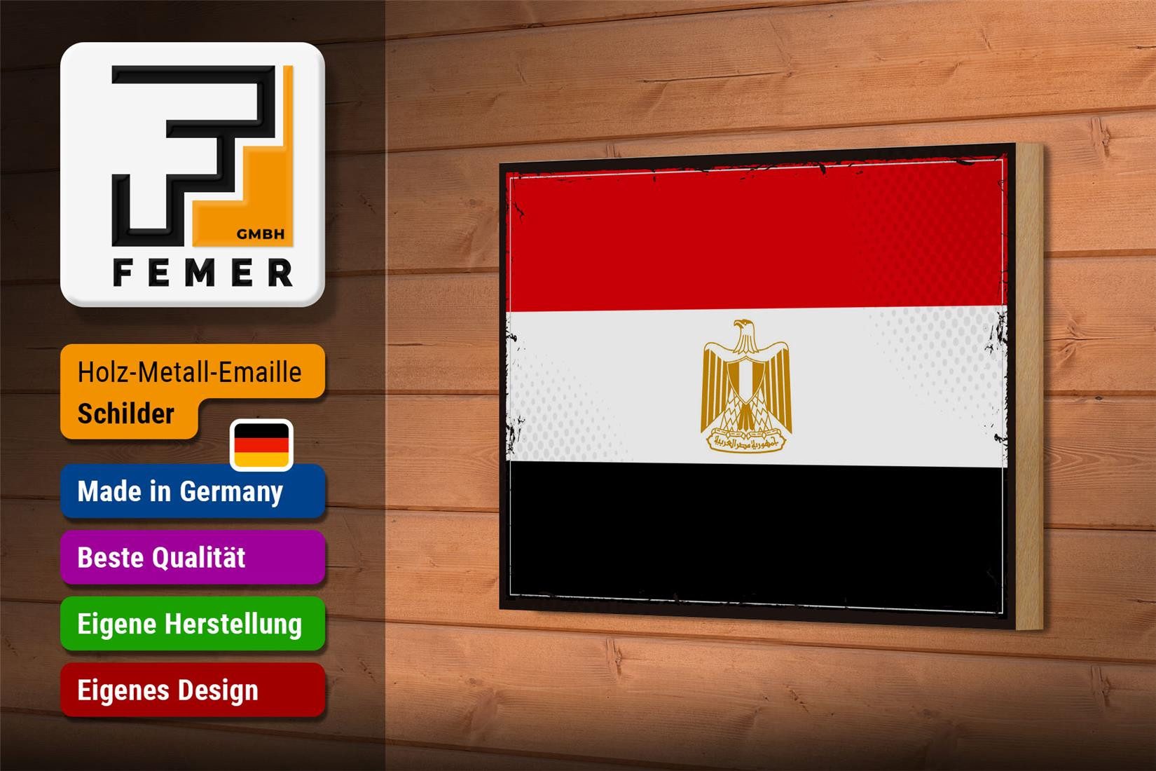 Femer GmbH Holzbild Flagge Ägyptens 18x12 cm Retro Flag of Egypt, Flaggen (1 St), Glatte Holzfaserplatte (MDF), vorn beschichtet