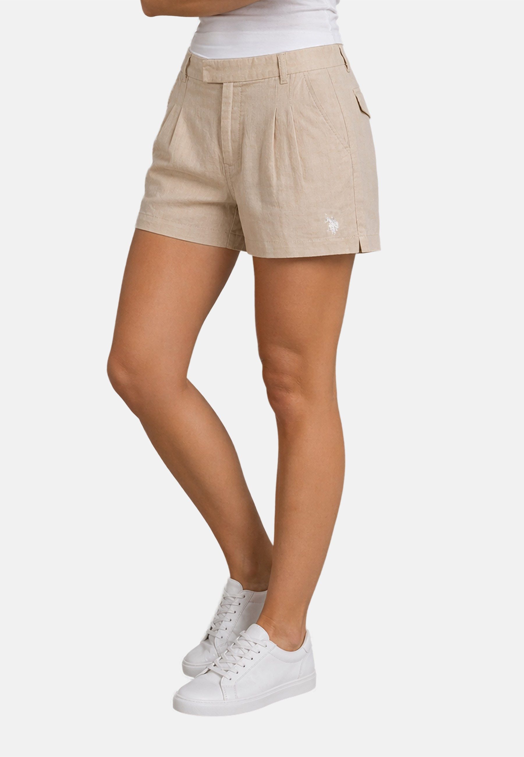 U.S. Polo Assn. Shorts USOolivia Damen Leinenshorts – Shorts luftig mit Taschen und Leinenmix Leichte Sommer Shorts aus Leinenmix mit bequemer Passform