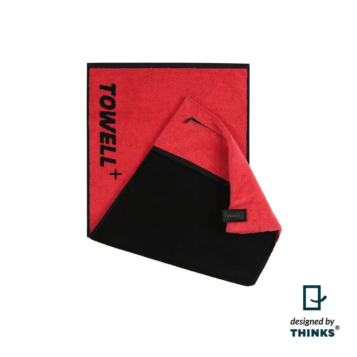 Stryve Sporthandtuch Sporthandtuch 40x90cm mit integrierter Tasche für Fitness & Outdoor, Rot Schwarz, 100% Baumwolle